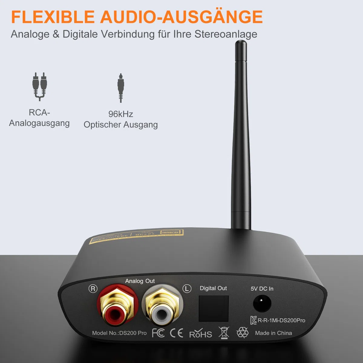 1Mii DS200Pro HiFi Bluetooth Receiver mit LDAC & Audiophile DAC, Bluetooth 5.3 Audio Empfänger mit aptX HD & Low Latency, Lange Reichweite, RCA & Optisch für Stereoanlage, Verstärker