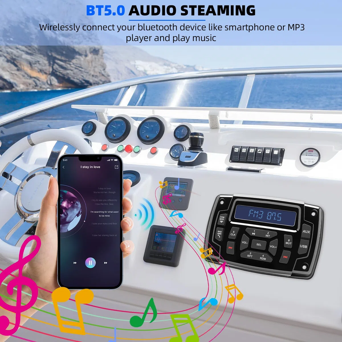 Geloo Boot Marine Stereo Wasserdicht MP3 Player AM/FM Radio Stereo Media Empfänger Yachten für Boote, Yachten,Marineboote
