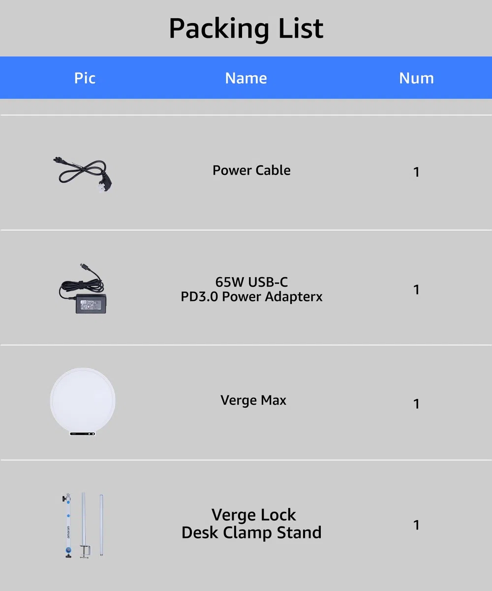 amaran Verge Max 22" Bi-Color Rundlicht für Schreibtisch oder Studio, Edge-Lit LED-Panel, 2700K–6500K, CRI 96, Frontregler & USB-C Stromversorgung, mit Tischklemme – Weiß
