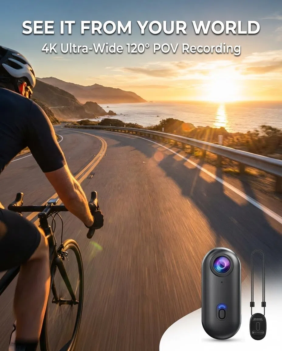 4K POV Daumen-Action-Kamera, tragbare Mini-Körperkamera, zum Anklippen, wasserdicht, freihändig, Videorecorder für Skifahren, Radfahren, Laufen, Schwimmen, Wandern, Reisen, Vlogging