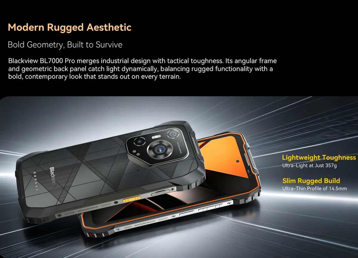 Blackview BL7000 PRO 5G Outdoor Smartphone ohne Vertrag, 32GB+256GB, 50MP AI Kamera, 3 AI-Modelle, 6,78 Zoll 2.4K Display, 7500mAh Akku, IP68 Android 16 Robustes-Handy Dual SIM NFC GPS, Orange
