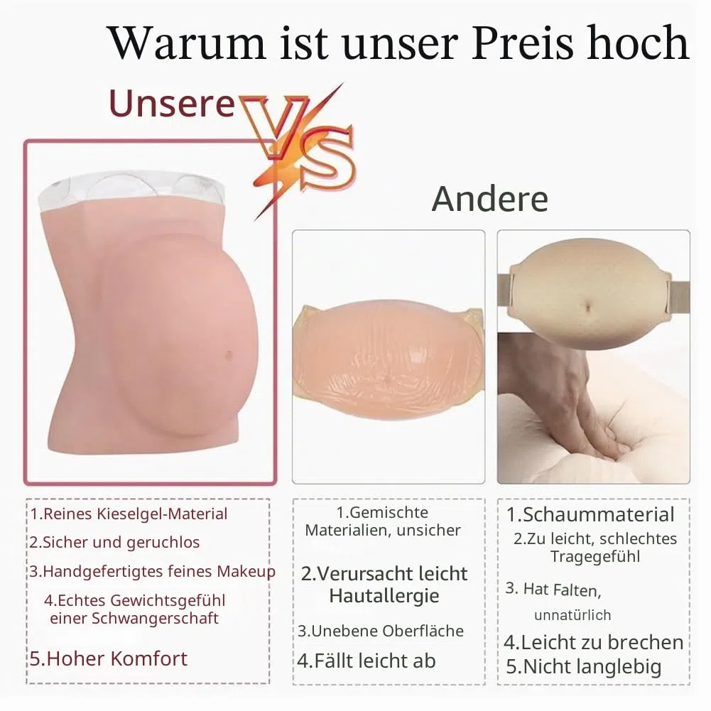 Künstlicher Schwangerschaftsbauch, künstliches Silikon, für Film und Fernseher, Requisiten, Cosplay, Fotografie (9 Monate/1,9 kg, Weiß)