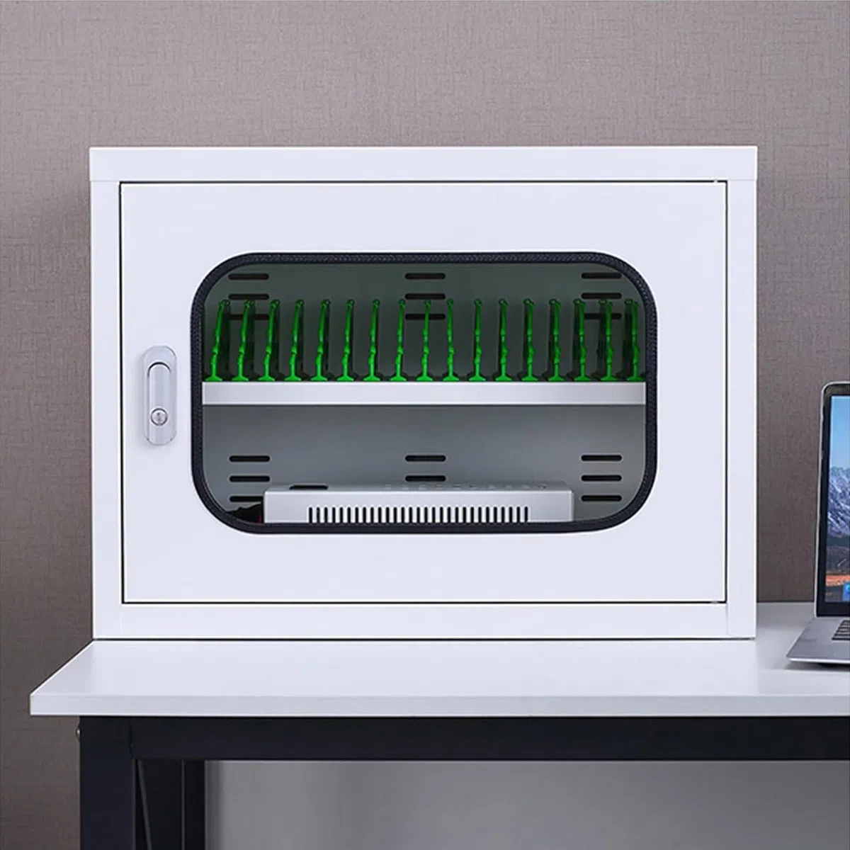 Smartphone-Ladeschrank, USB-aufladbare Handy-Aufbewahrungsstation mit 20 Steckplätzen, Handy-Ladebox für Zuhause oder Büro, nized Ladelösung in Weiß