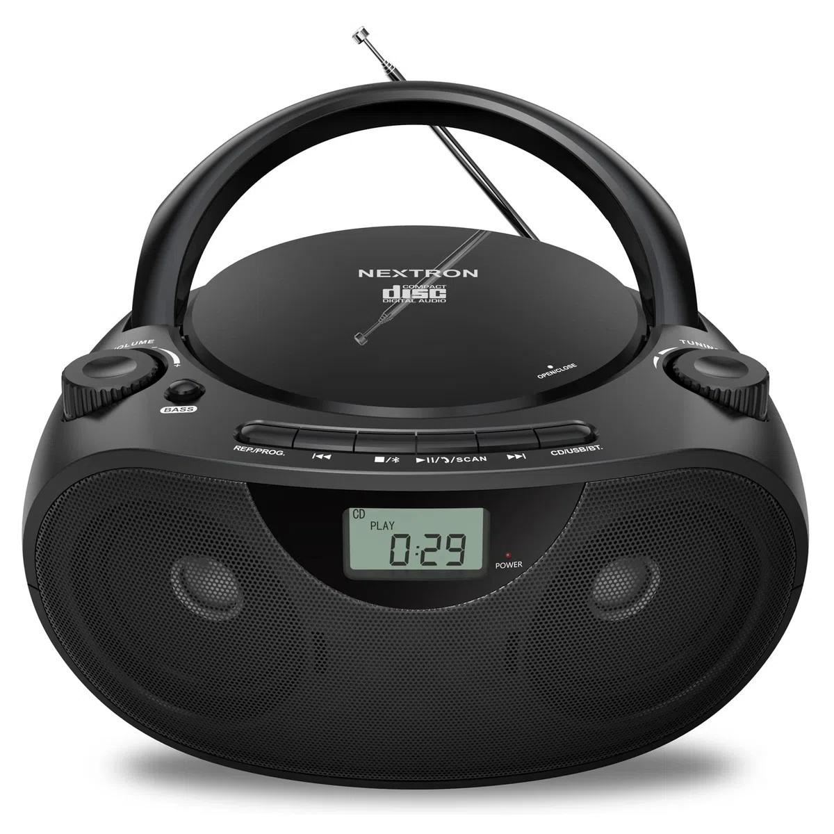 Nextron Tragbarer Bluetooth-CD-Player mit AM/FM-Radio-Stereo-Soundsystem, CD-/MP3-/WMA-Wiedergabe, USB- und AUX-Anschlüssen, Kopfhöreranschluss, LCD-Display, funktioniert mit AC/DC