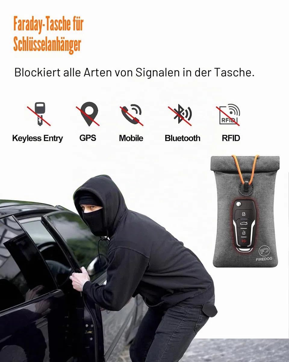 FIREDOG Faraday Tasche für Autoschlüssel und Smartphone, Schlüsselsignalblockiertasche, Handy-Schlüsselanhänger mit Signalblockierung