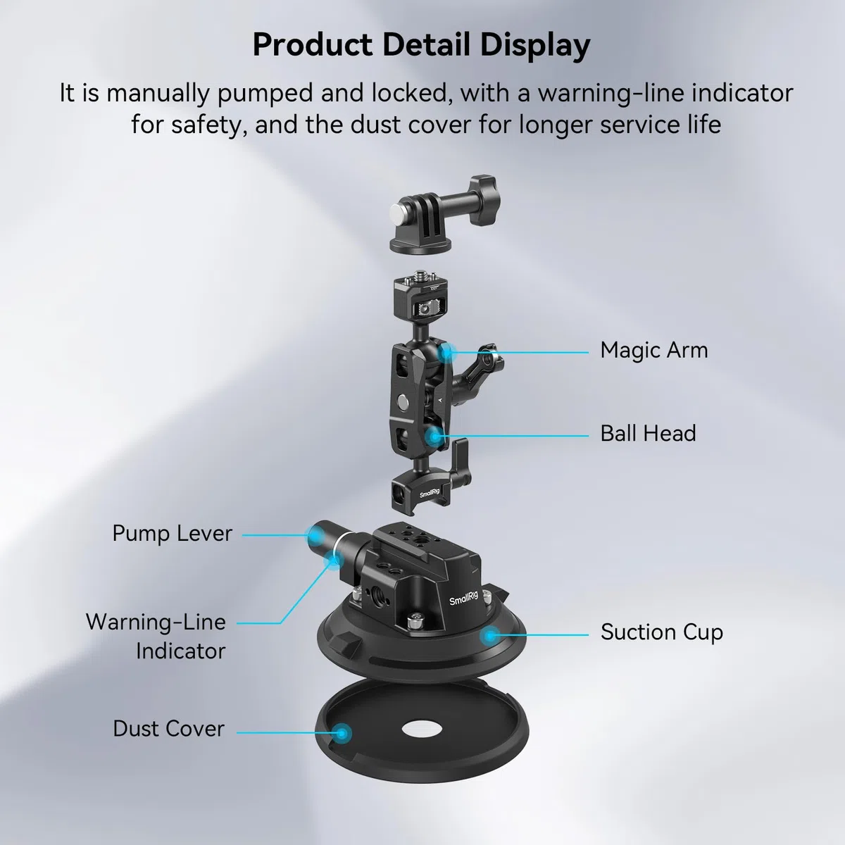 SMALLRIG 4" Camera Suction Mount with Ball Head Magic Arm, Kamera Saugnapfhalterung mit Kugelkopf-Zauberarm, Autohalterung für leichte Kamera/Action Kamera/Telefon, Maximale Belastung 3 kg – 4236C