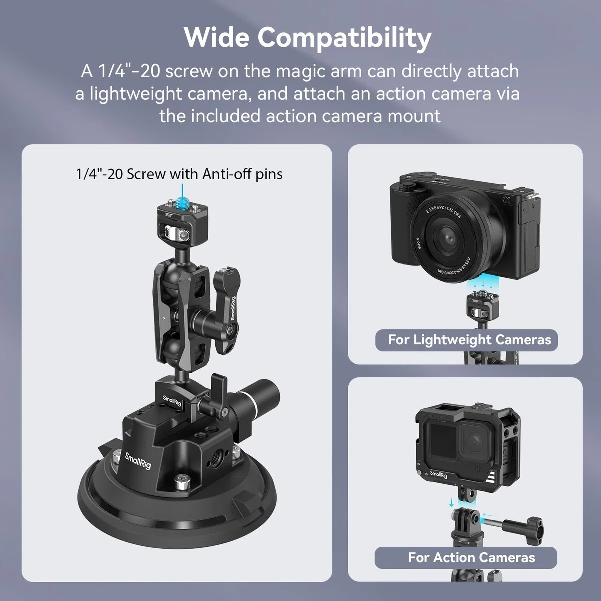 SMALLRIG 4" Camera Suction Mount with Ball Head Magic Arm, Kamera Saugnapfhalterung mit Kugelkopf-Zauberarm, Autohalterung für leichte Kamera/Action Kamera/Telefon, Maximale Belastung 3 kg – 4236C