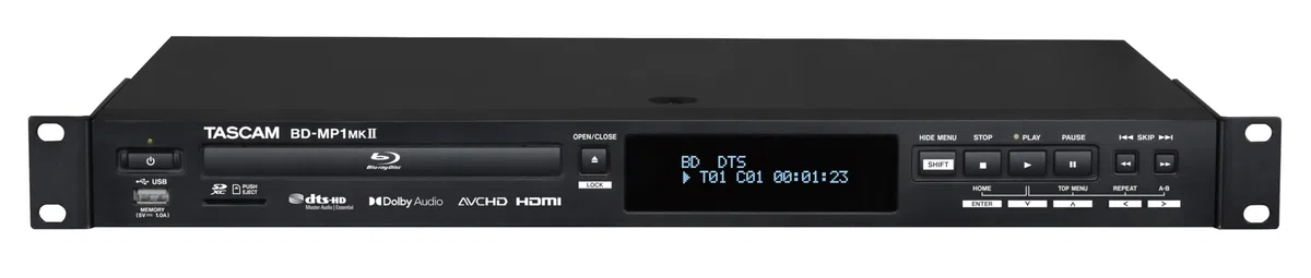 Tascam BD-MP1MK2 Professioneller Rackmount-Blu-ray-Player mit SD- und USB-Wiedergabe