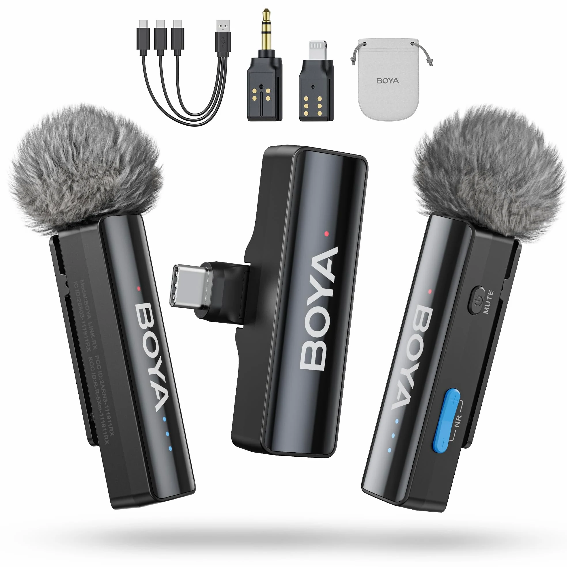 BOYA BOYALINK 2 A2 Drahtloses Lavalier-Mikrofon für iPhone, Kamera, Android, Kabellos Mini Mikrofon, 48 kHz 24 Bit, 1000ft, Rauschunterdrückung, Clip on Mic USB-C/Lightning/3.5mm TRS