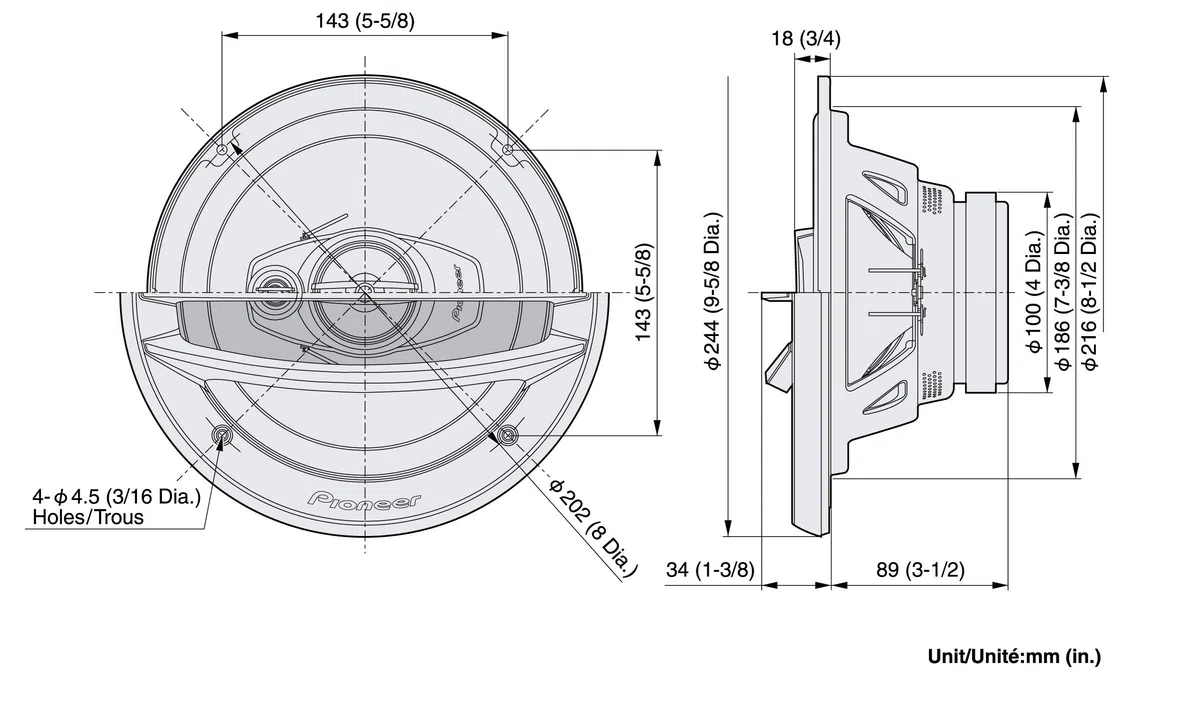Pioneer 3-Wege Lautsprecher (500 Watt, 20 cm)