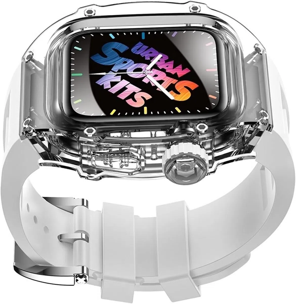 Transparentes Uhrengehäuse, Silikon-Uhrenarmband, für 8, 7, 6, 5, 4 SE-Serie, Sportarmband-Gehäuse, Mod-Kit, für Iwatch 44 mm 45 mm Uhren-Ersatzzubehör