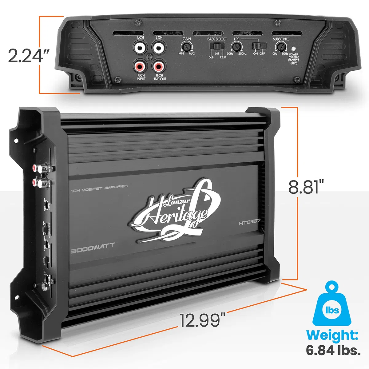 LANZAR 3000 Watt 2 Ohm Stabiler Monoblock-Mosfet-Verstärker Hochleistungs-Auto-Audio-Verstärker mit elektronischem Crossover-Netzwerk, Bass-Boost-Schaltung, Tiefpass-Filtersteuerung und