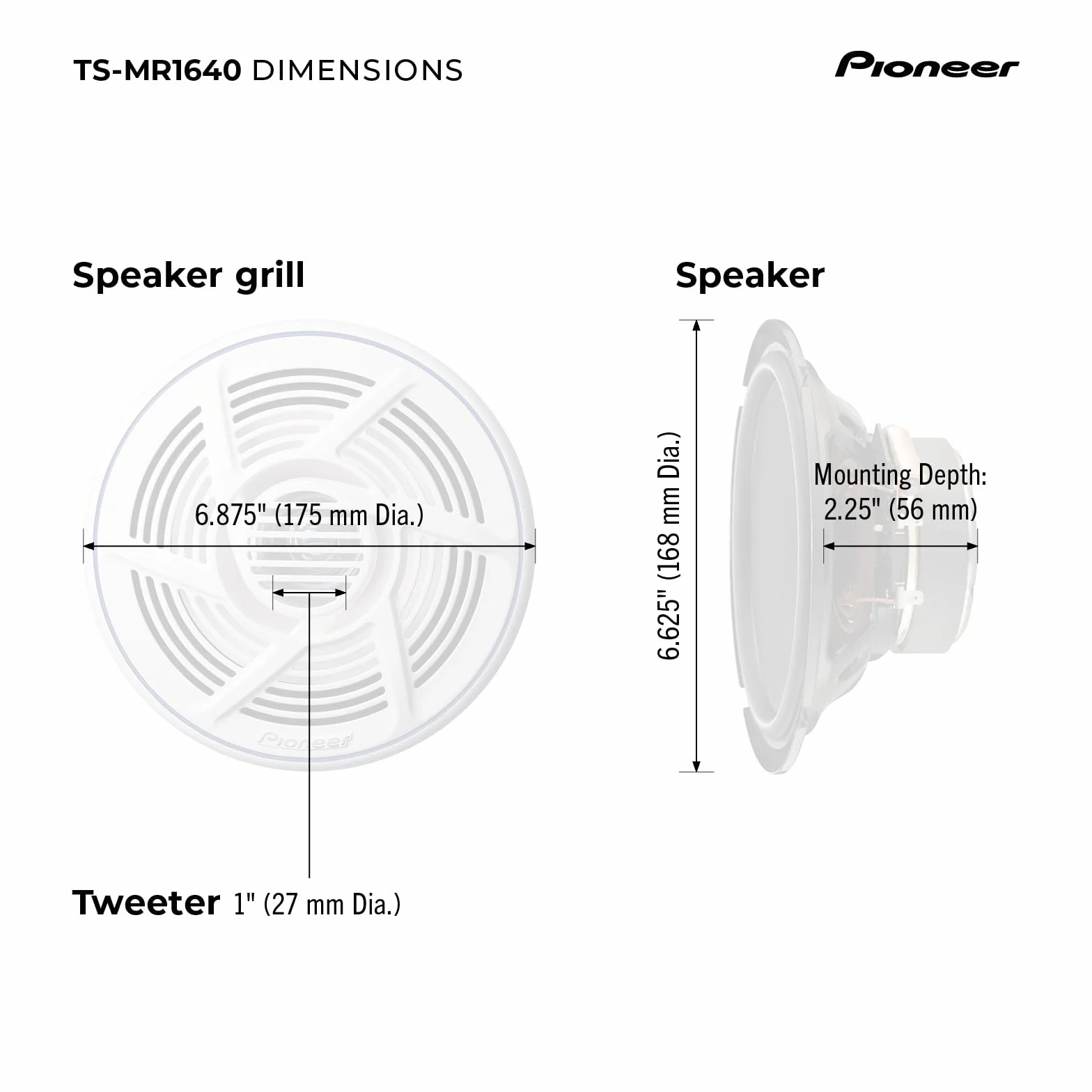 PIONEER TS-MR1640 Marinetauglicher 2-Wege Outdoor Lautsprecher (160 W), 16 cm, Eingangsnennleistung 30 W, Gitter in Weiss