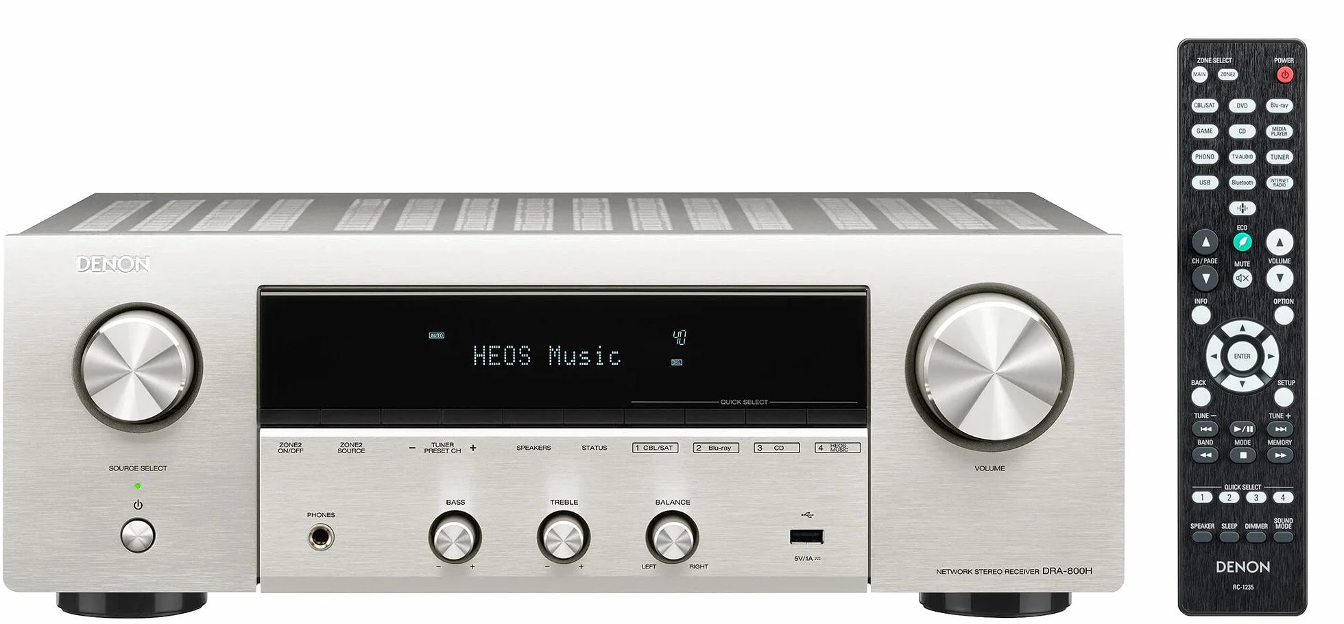 Denon DRA-800H Stereo Receiver & Verstärker, Alexa Kompatibel, 5 HDMI Eingänge, Phono-Eingang, Bluetooth & WLAN, DAB+ Radio, Musikstreaming, AirPlay 2, HEOS Multiroom