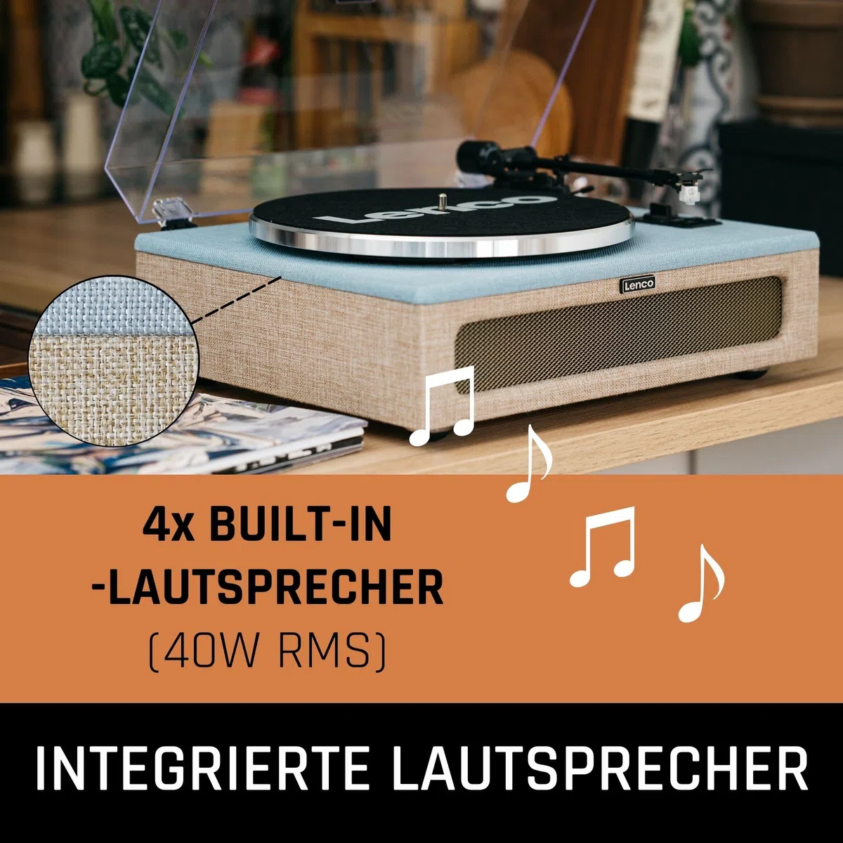 Lenco LS-440BUBG - Plattenspieler mit Lautsprecher - Schallplattenspieler | LS-440 - Vinyl Player - Bluetooth 40 Watt RMS - Riemenantrieb - Pitch Control - Vorverstärker