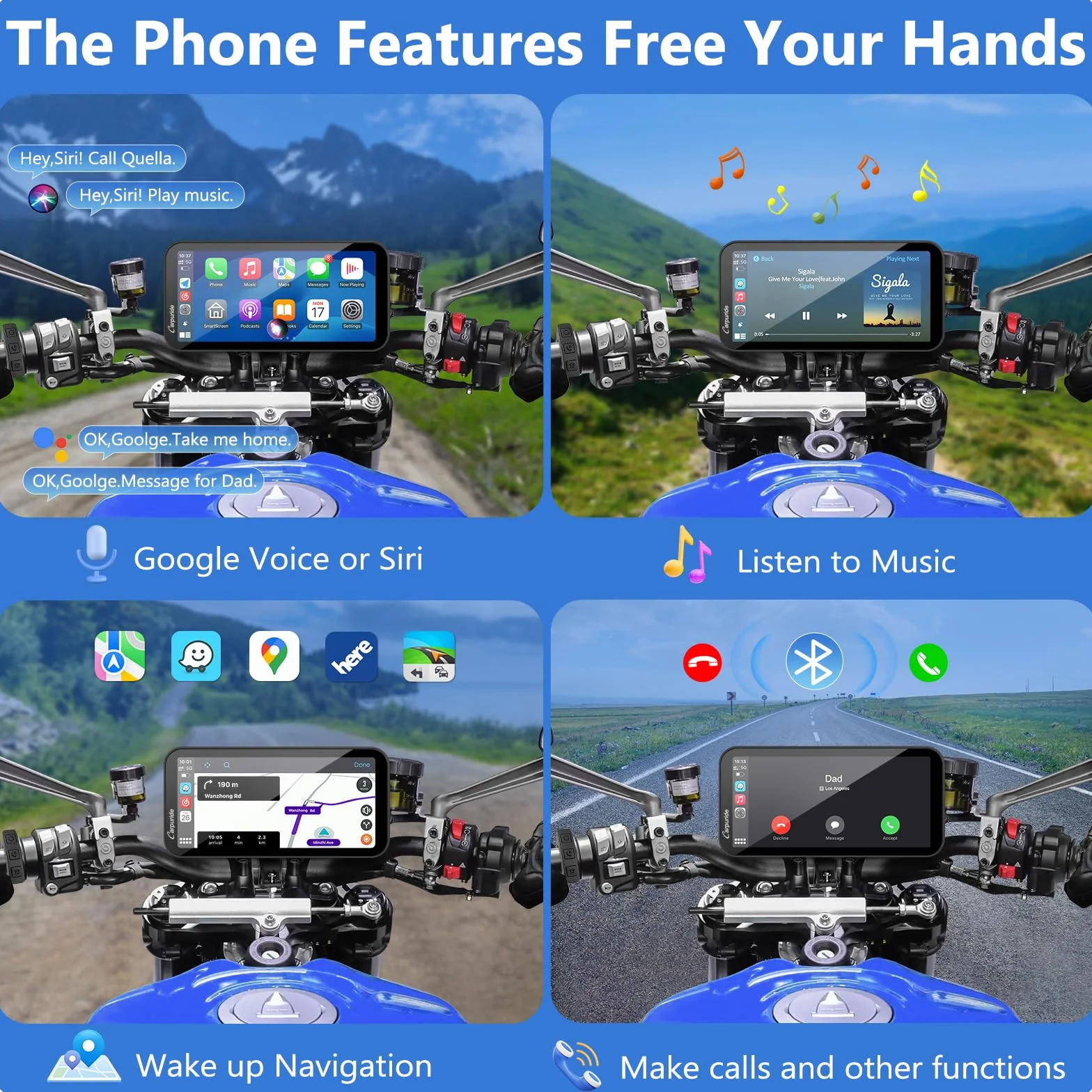 CARPURIDE W603D Motorrad CarPlay 6,3" 1080P Dashcam Android Auto
