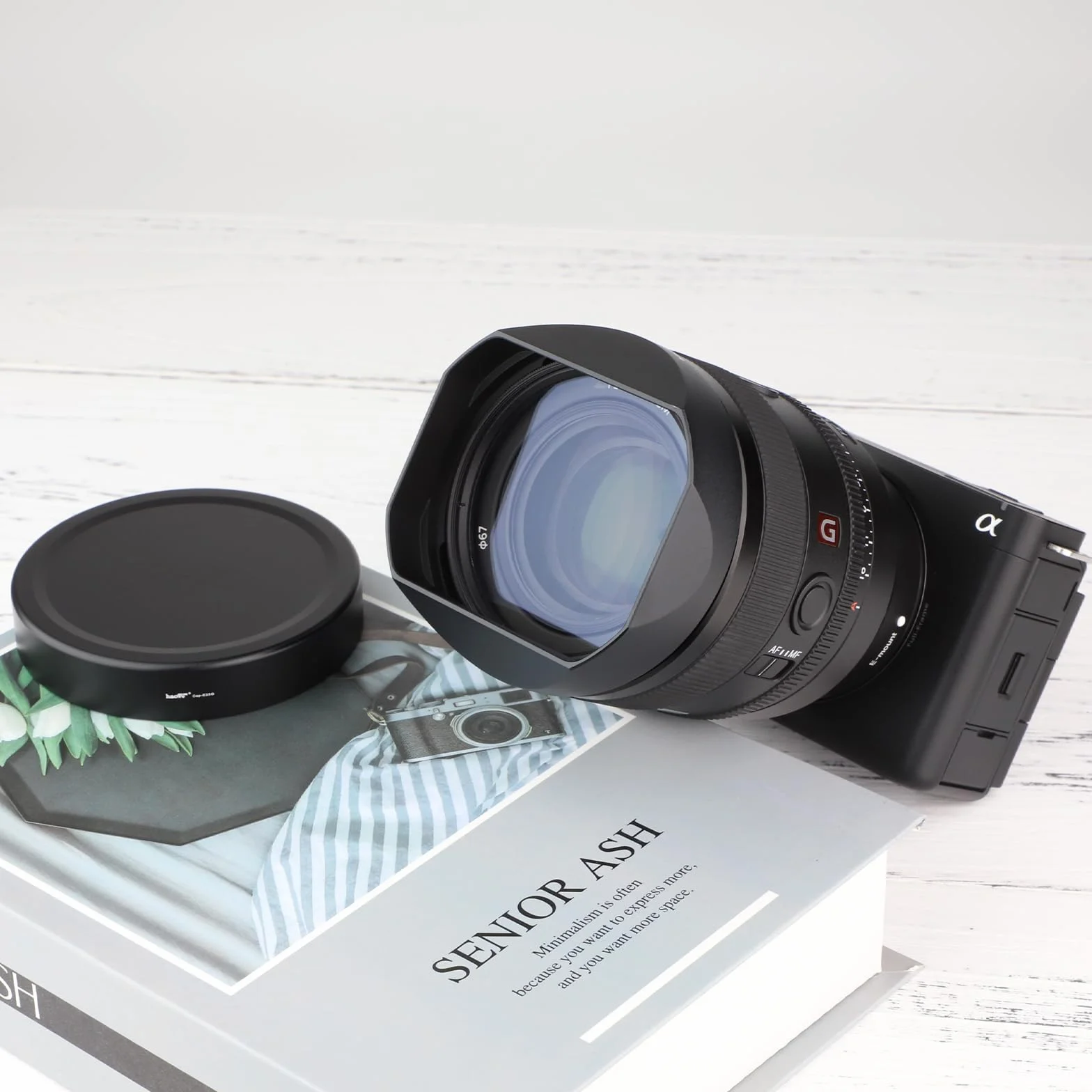 Haoge Gegenlichtblende Bajonett Metall eckig für Sony FE 35mm F1.4 GM, FE 50mm F1.4 GM(mit Metall-Frontkappe), ersetzt Sony FE35mm F1.4 GM Hood ALC-SH164