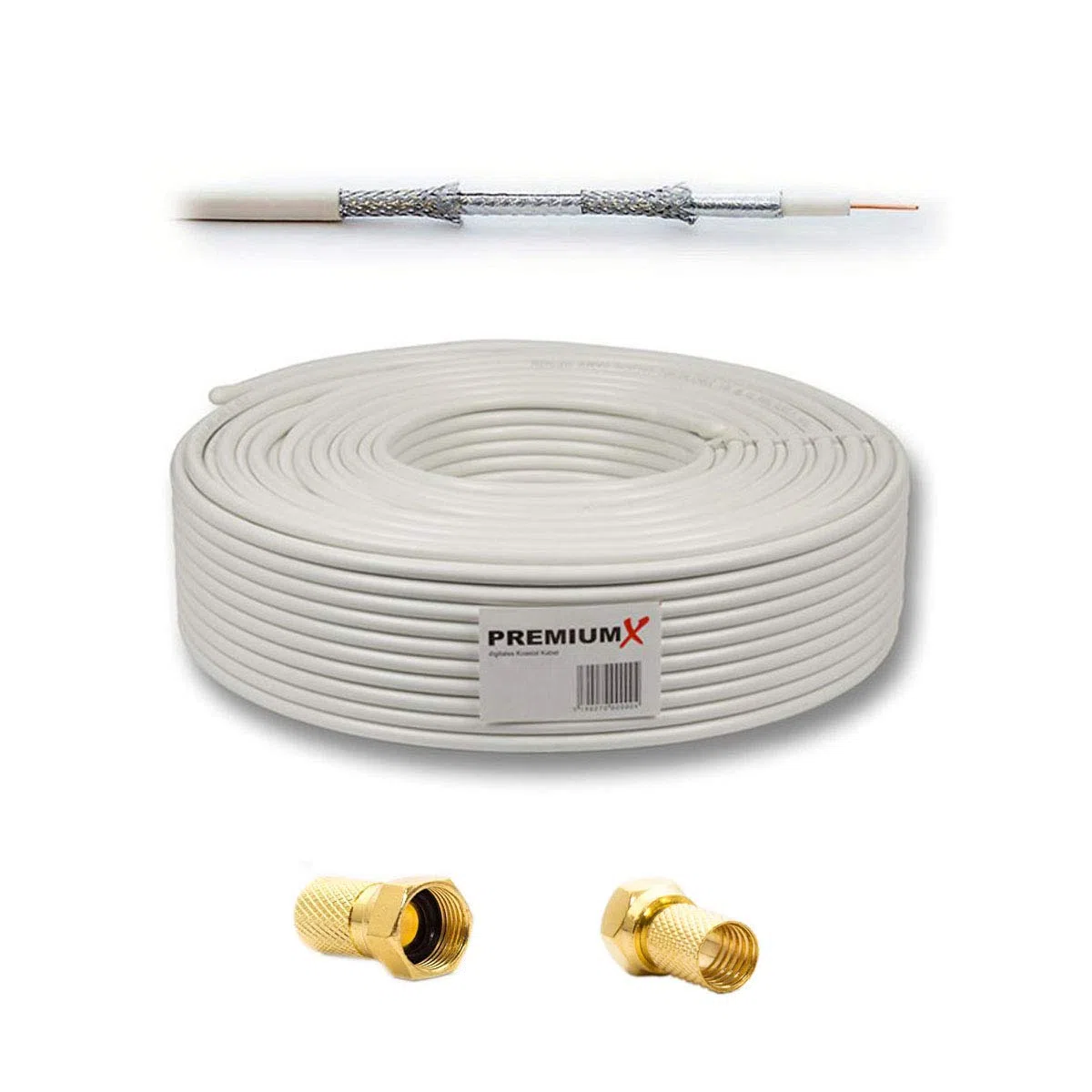 PremiumX Camping Satelliten-Komplettanlage 60cm Antenne Hellgrau SAT Single LNB Dreibein-Stativ TV Kabel Sat-Receiver HDMI-Kabel