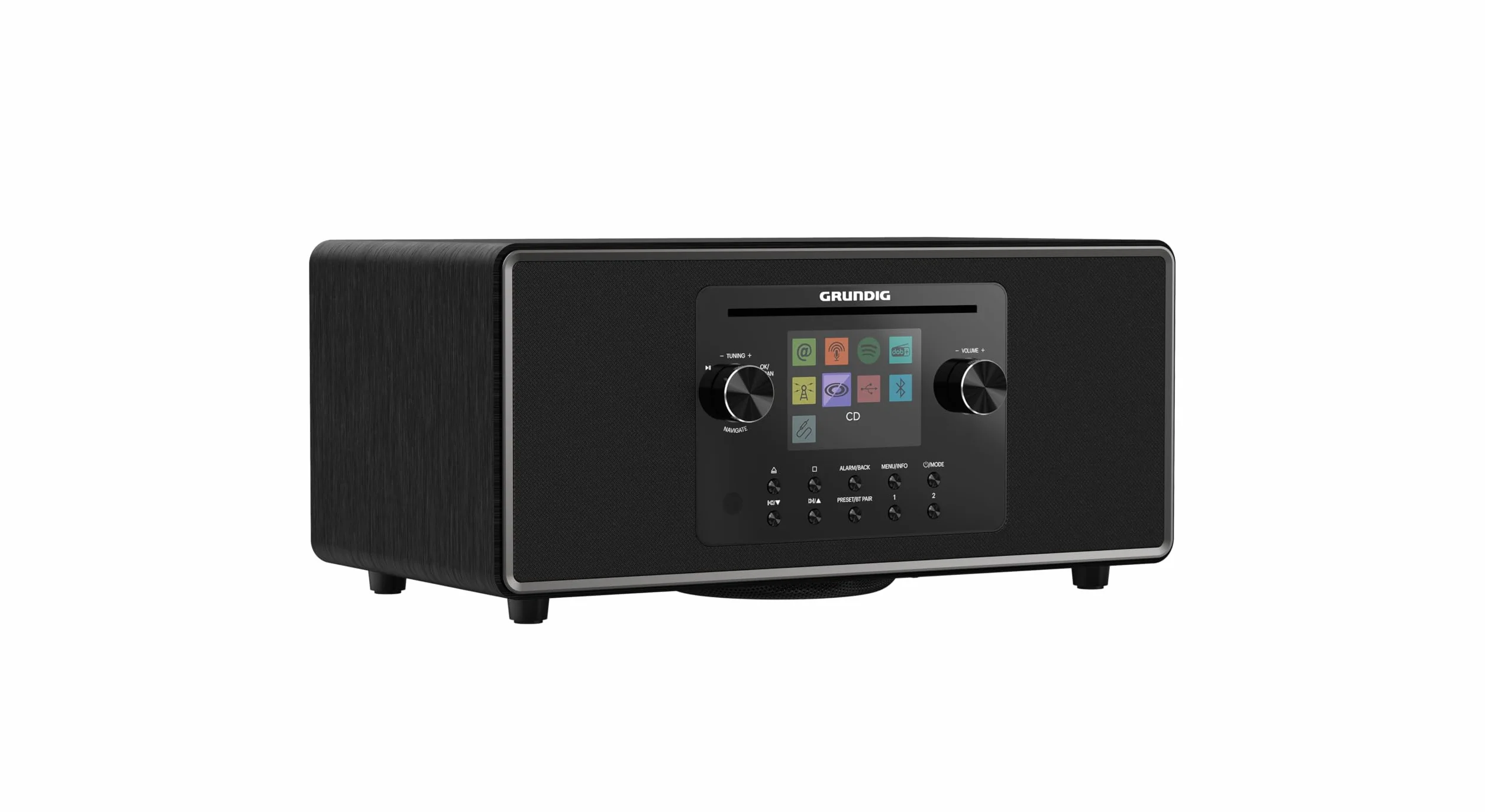 Grundig DTR 7100 All-In-One Internet- und Digitalradio DAB+, FM, 2.1 Radio mit Subwoofer, 42 W RMS, CD Laufwerk, USB, Spotify Connect, Alarmfunktion, Einschlafautomatik, Farbdisplay, Schwarz