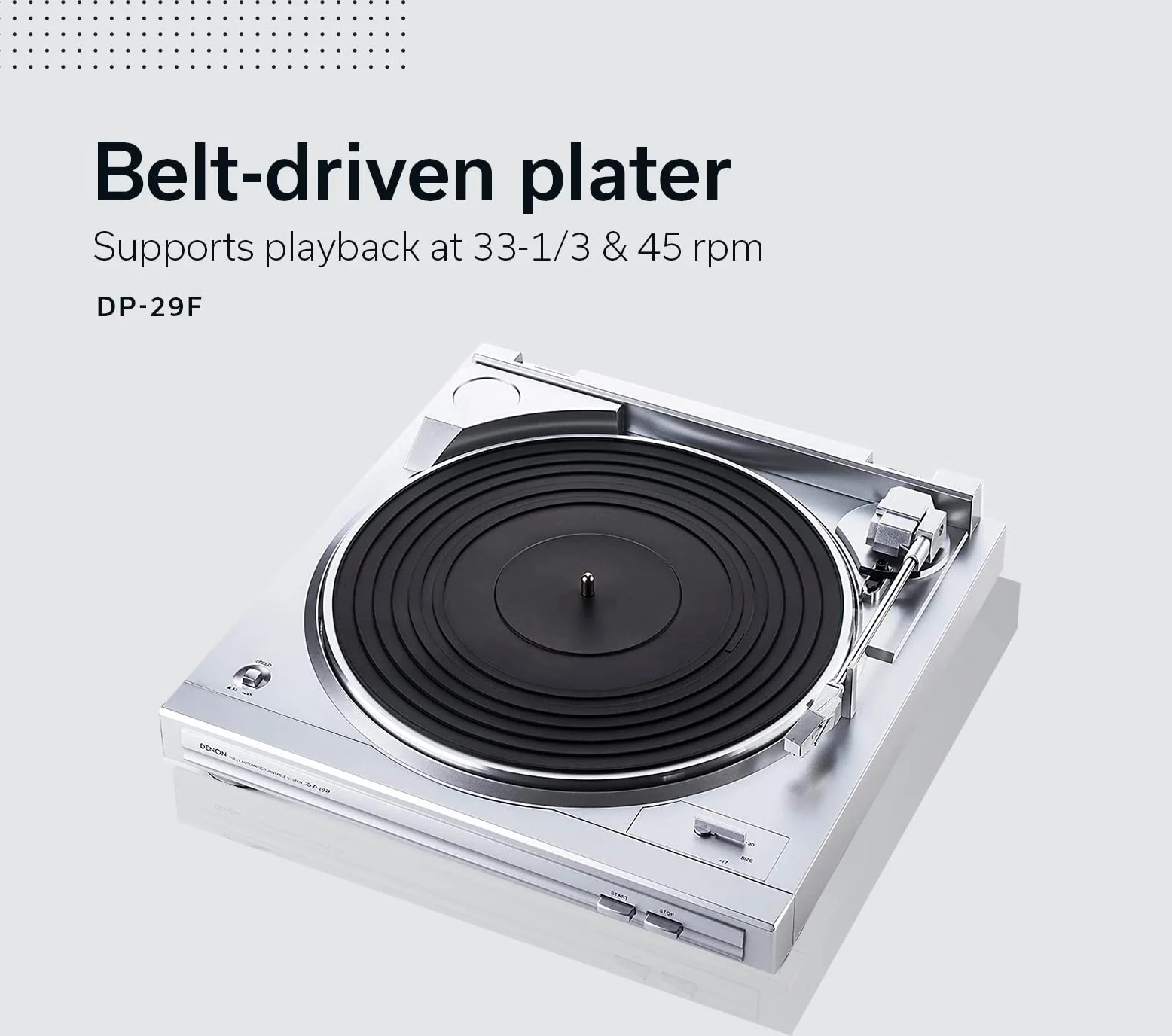 Denon DP-29F Plattenspieler Vollautomatisch mit Riemenantrieb, integriertem Phono-Vorverstärker, MM-Tonabnehmer, Aluminium-Plattenteller, Schallplattenspieler - Silber
