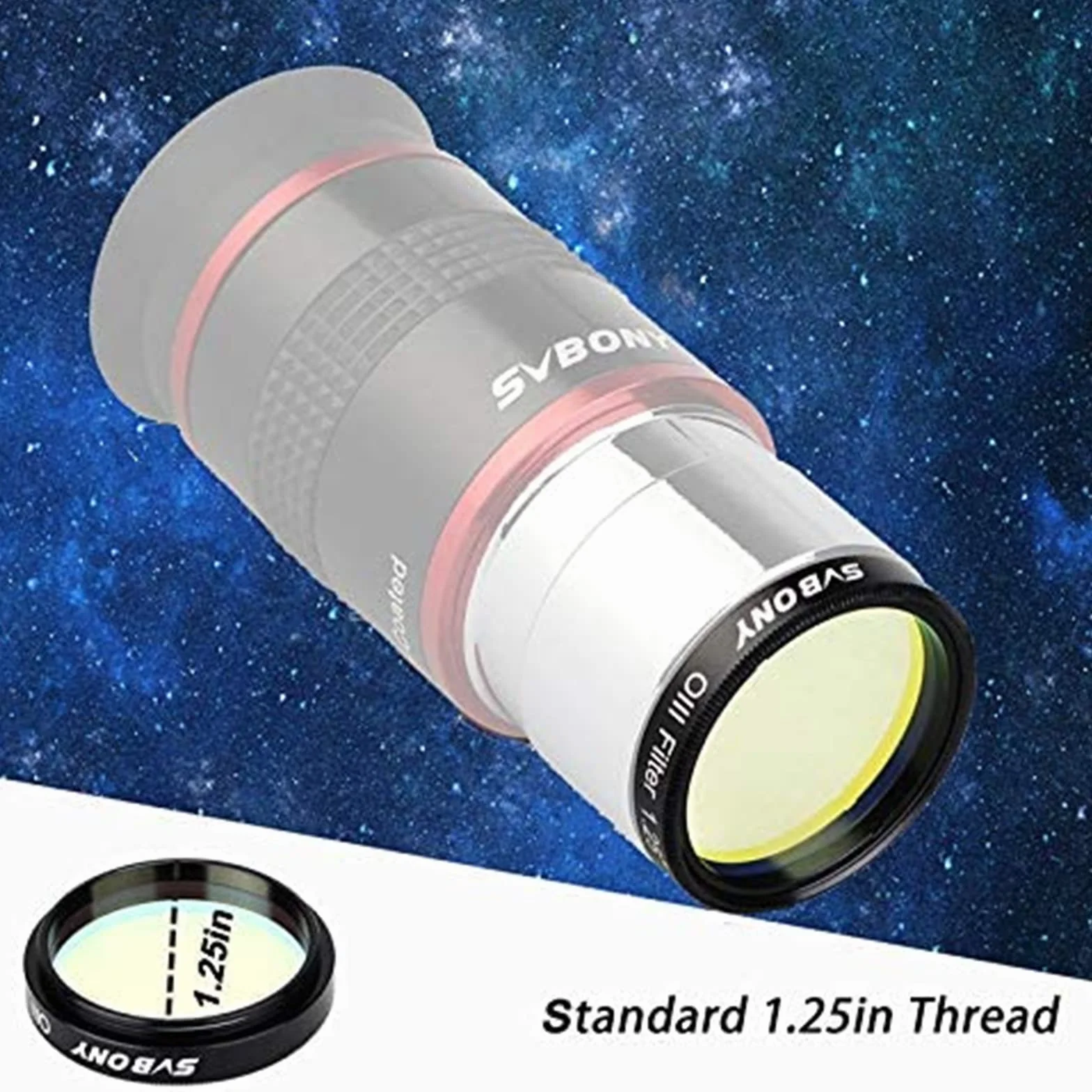 Svbony Teleskop Filter 1,25 Zoll O-III Nebel Filter 18 nm Ultra Hoher Kontrast Schmalbandfilter Filter für Astronomisches Teleskop (1,25 Zoll)
