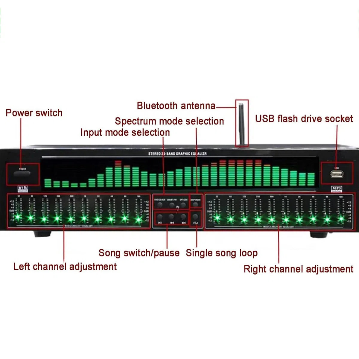 31-Band-Digital-Equalizer, Professioneller Digitaler Audio-Stereo-Grafik-EQ, Musikspektrumanalysator, LED-Audio-Soundprozessor-Soundsystem, Rauschunterdrückung, Für Aufnahmestudio
