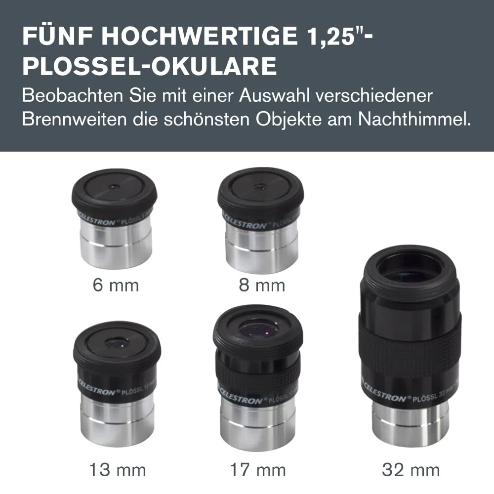 Celestron 94303 1,25 Zoll Okular- und Filterset - 14-teiliges Set in Metalletui mit Schaumstoffeinsatz, Silber