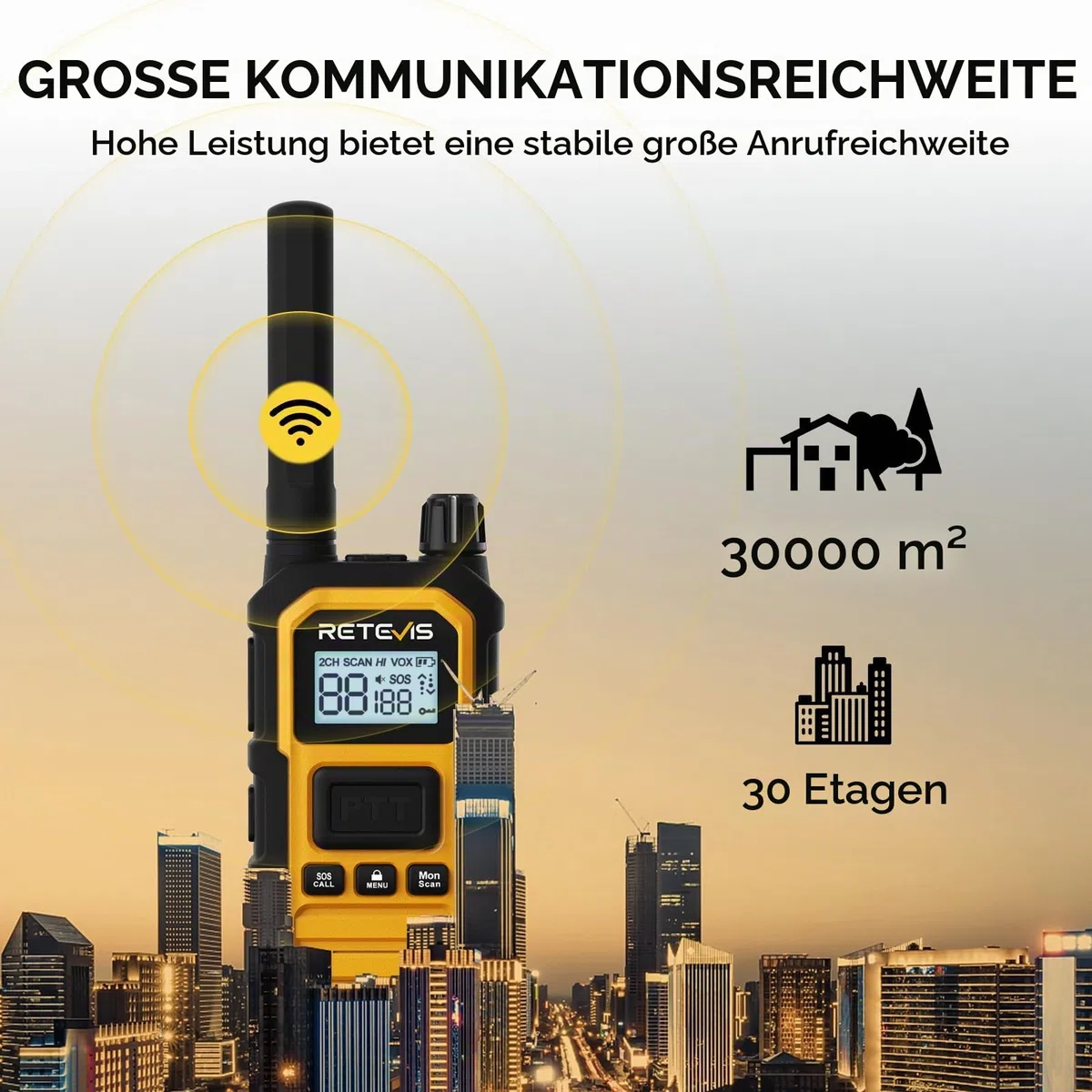 Retevis RB648Plus Walkie Talkie mit Ohrhörern, IP67 wasserdichte Funkgerät | Erweiterte Reichweite, 2000 mAh, Dual-PTT, VOX, Handfunkgeräte für Raue Industrieumgebungen (4 Stück, Gelb)