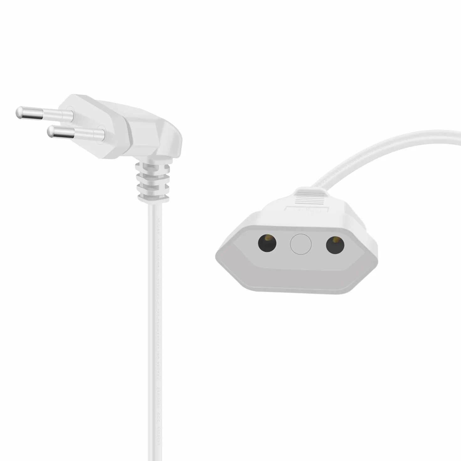 Eurostecker Verlängerung 2,5A 250V Verlängerungskabel mit Eurostecker Kurz Eurostecker 90 Grad Kurz, für Haushaltsgeräte TV PC Computer Monitor Etc (Weiß, 0.6m)