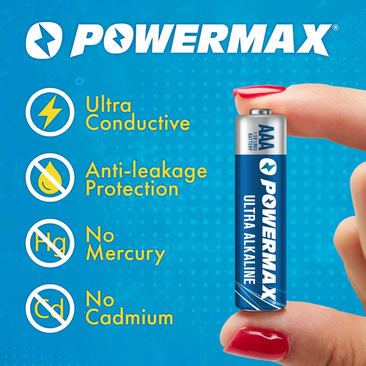 Powermax 60 AAA-Batterien, langlebige Alkalibatterie, 10 Jahre Lebensdauer, recycelbare Verpackung