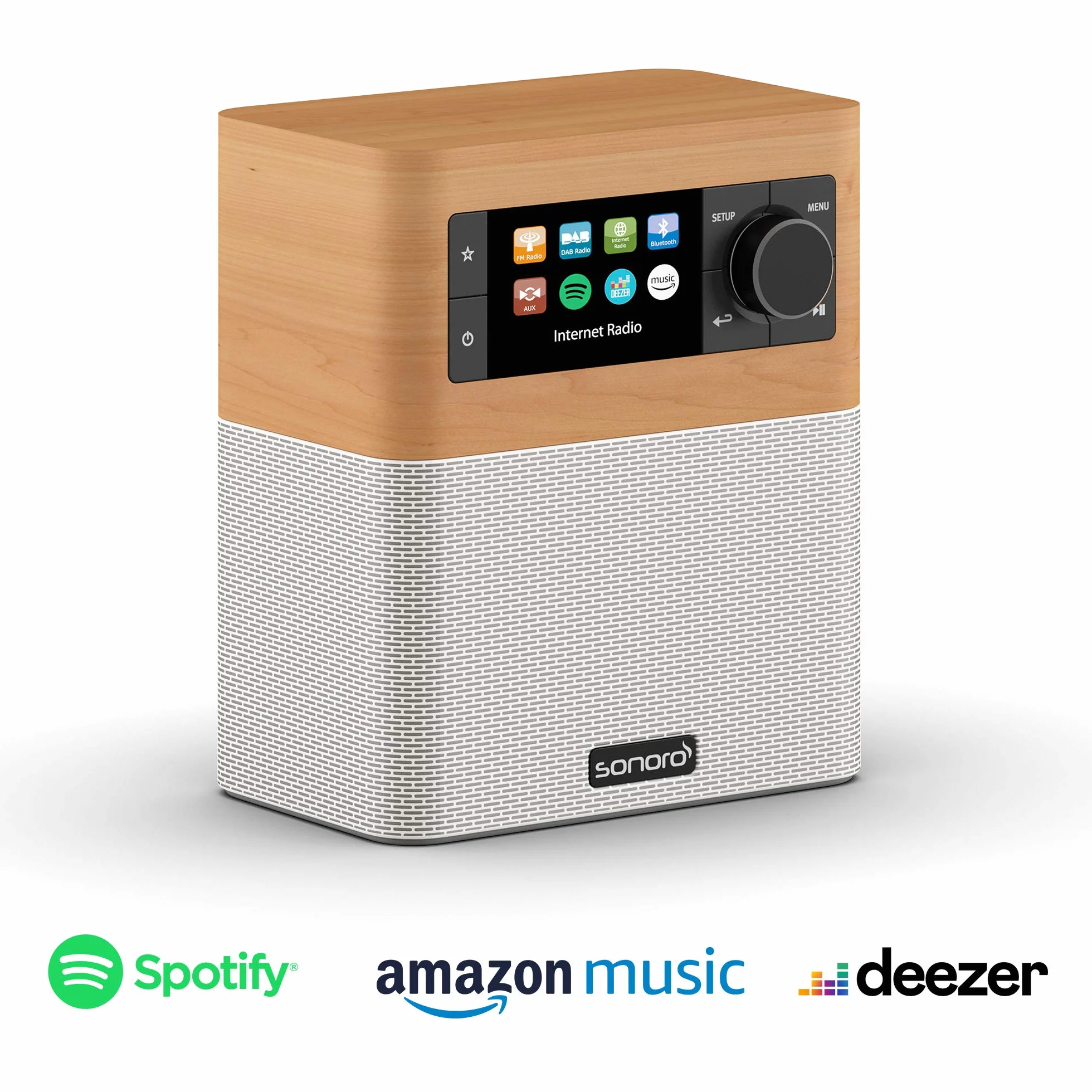 sonoro Stream Internetradio mit Bluetooth & DAB Plus (UKW/FM, WLAN, MP3, Spotify, Amazon, Deezer, spritzwassergeschützt) Design Küchenradio Ahorn/Weiß