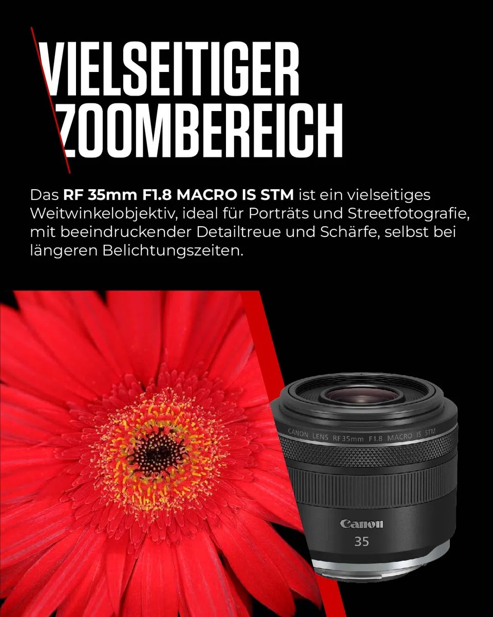 Canon RF Objektiv 35mm F1.8 MACRO IS STM, Weitwinkel-Festbrennweite mit 5-Stufen-Stabilisator für Street, Reisen & Makro | Kompatibel mit EOS R System