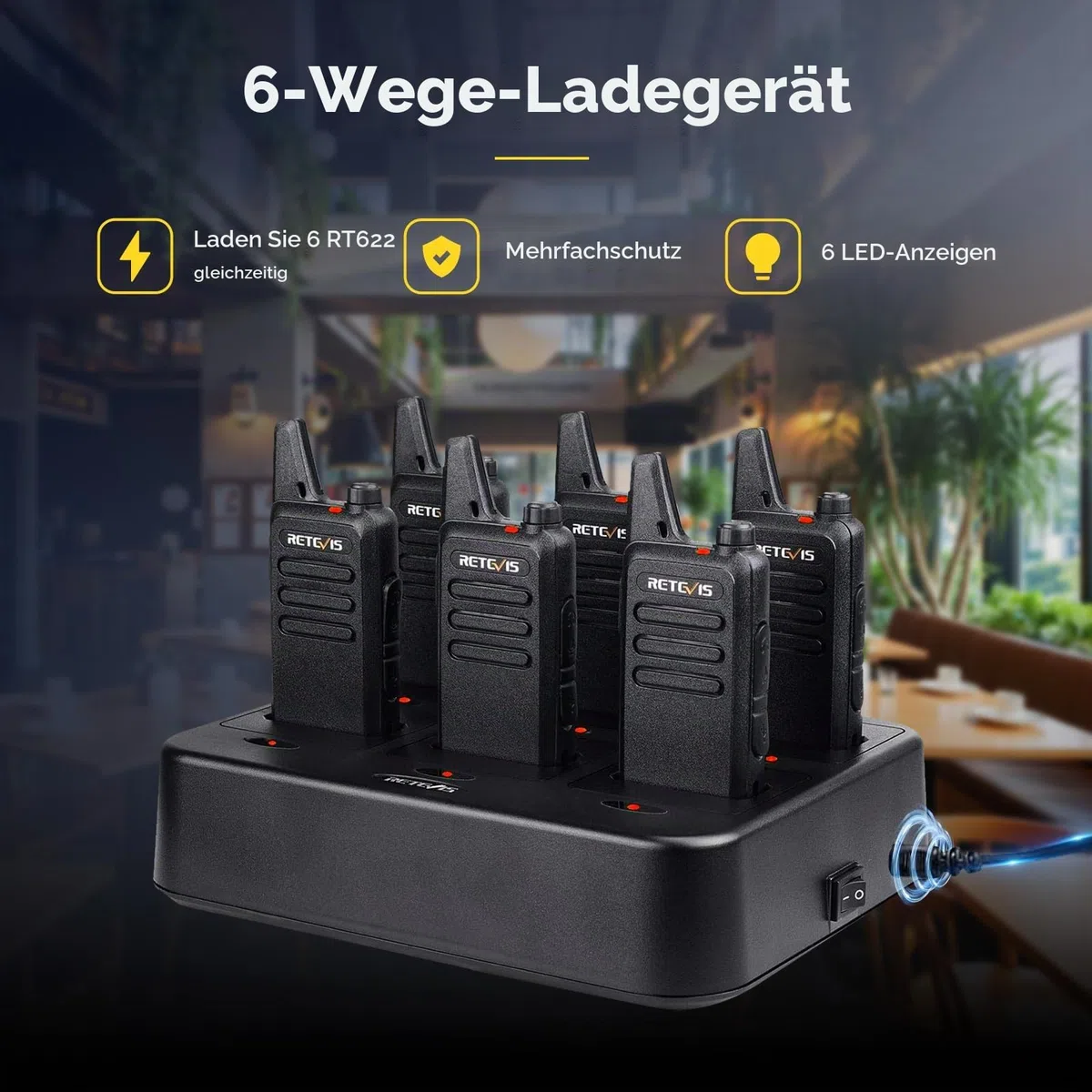 Retevis RT622 Funkgerät, Walkie Talkie Klein mit 6-Wege-Ladegerät 6 Stück | VOX, Langlebig Handfunkgerät, Klare Klangqualität, PMR446 Funkgeräte Set für Hotel, Restaurant