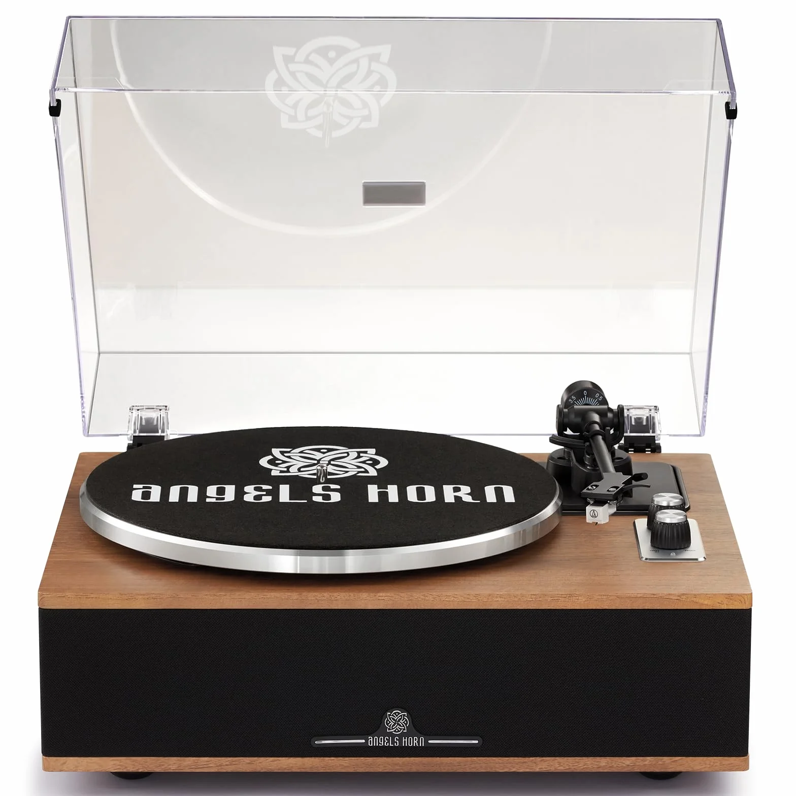 ANGELS HORN Plattenspieler mit Integrierten Lautsprechern, Bluetooth HiFi Schallplattenspieler Vinyl, Eingebautem Phono-Vorverstärker 33/45 U/min und AT-3600L Tonabnehmer