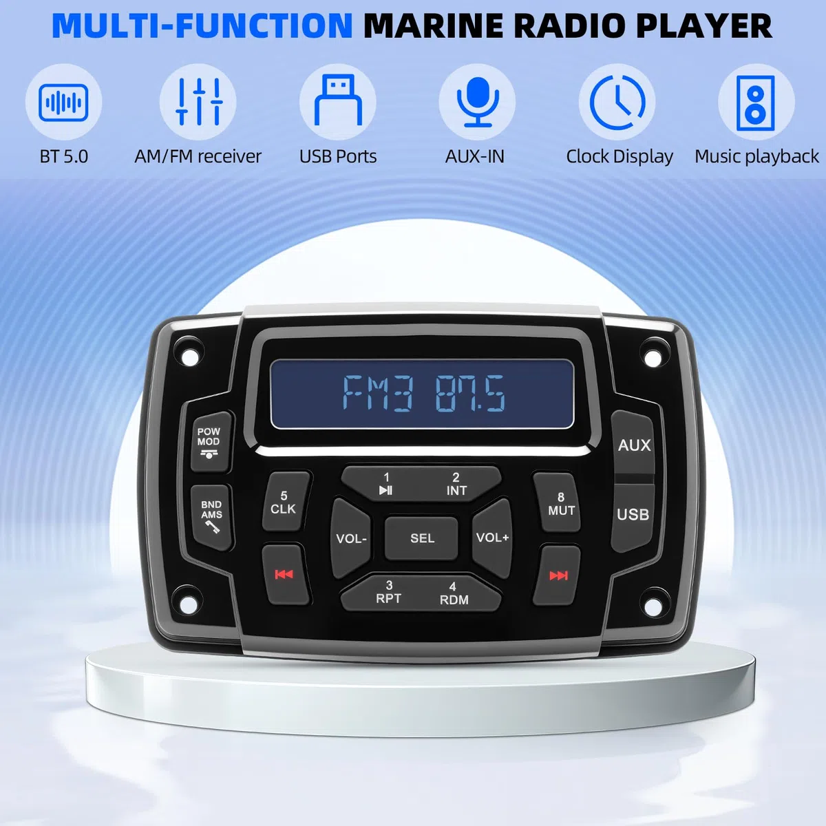 Geloo Boot Marine Stereo Wasserdicht MP3 Player AM/FM Radio Stereo Media Empfänger Yachten für Boote, Yachten,Marineboote