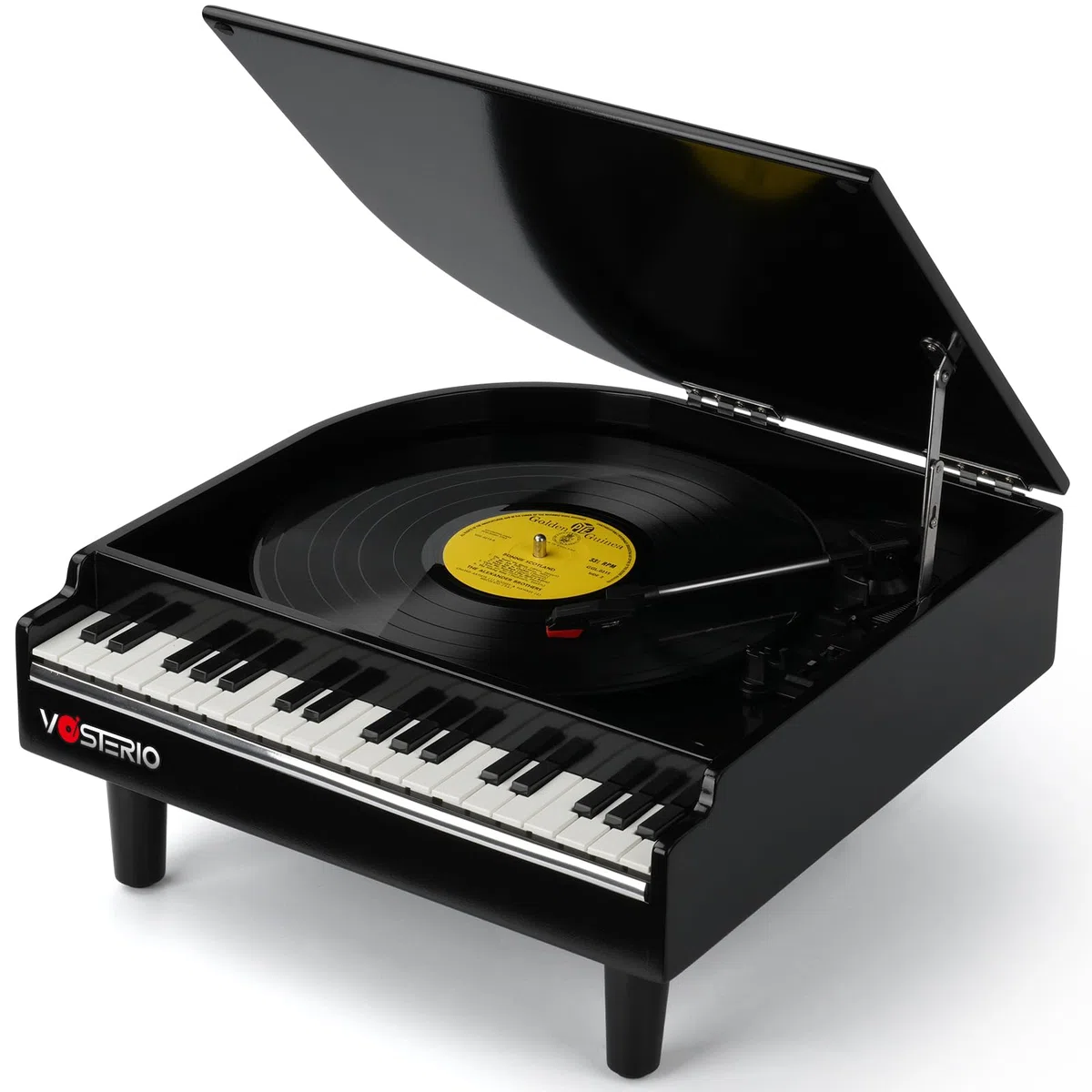Vosterio Vinyl Plattenspieler, 3-Gang Schallplattenspieler mit eingebauten Stereo-Lautsprechern, Plattendreher mit Bluetooth-Empfangsfunktion und Bluetooth-Ausgang, USB-Spieler, Vinyl-zu-MP3, Klavier