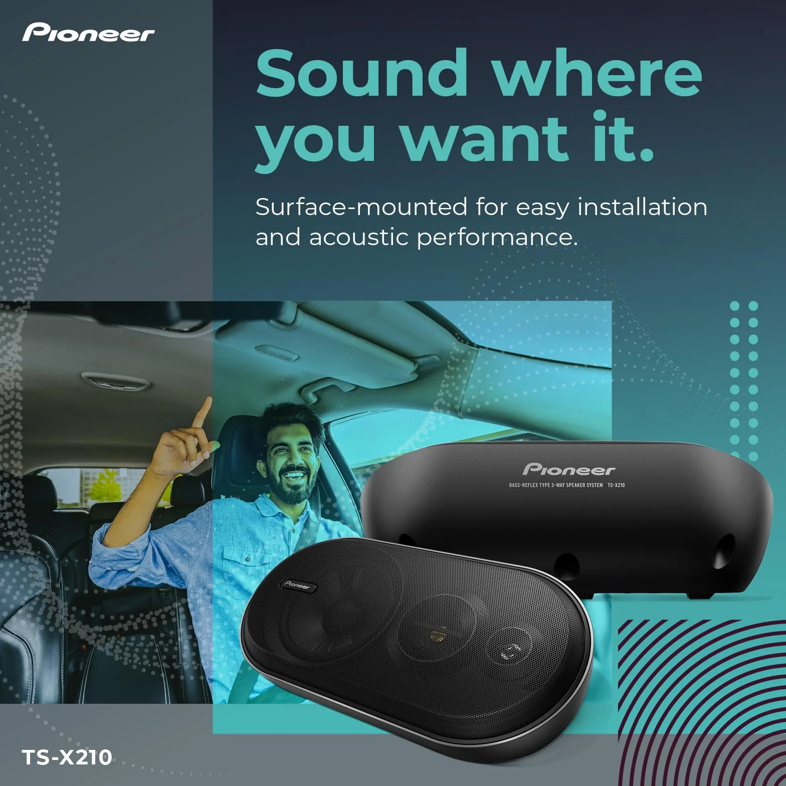 Pioneer TS-X210 3-Wege Surface Mount Autolautsprecher mit 100W Max Leistung (Paar)