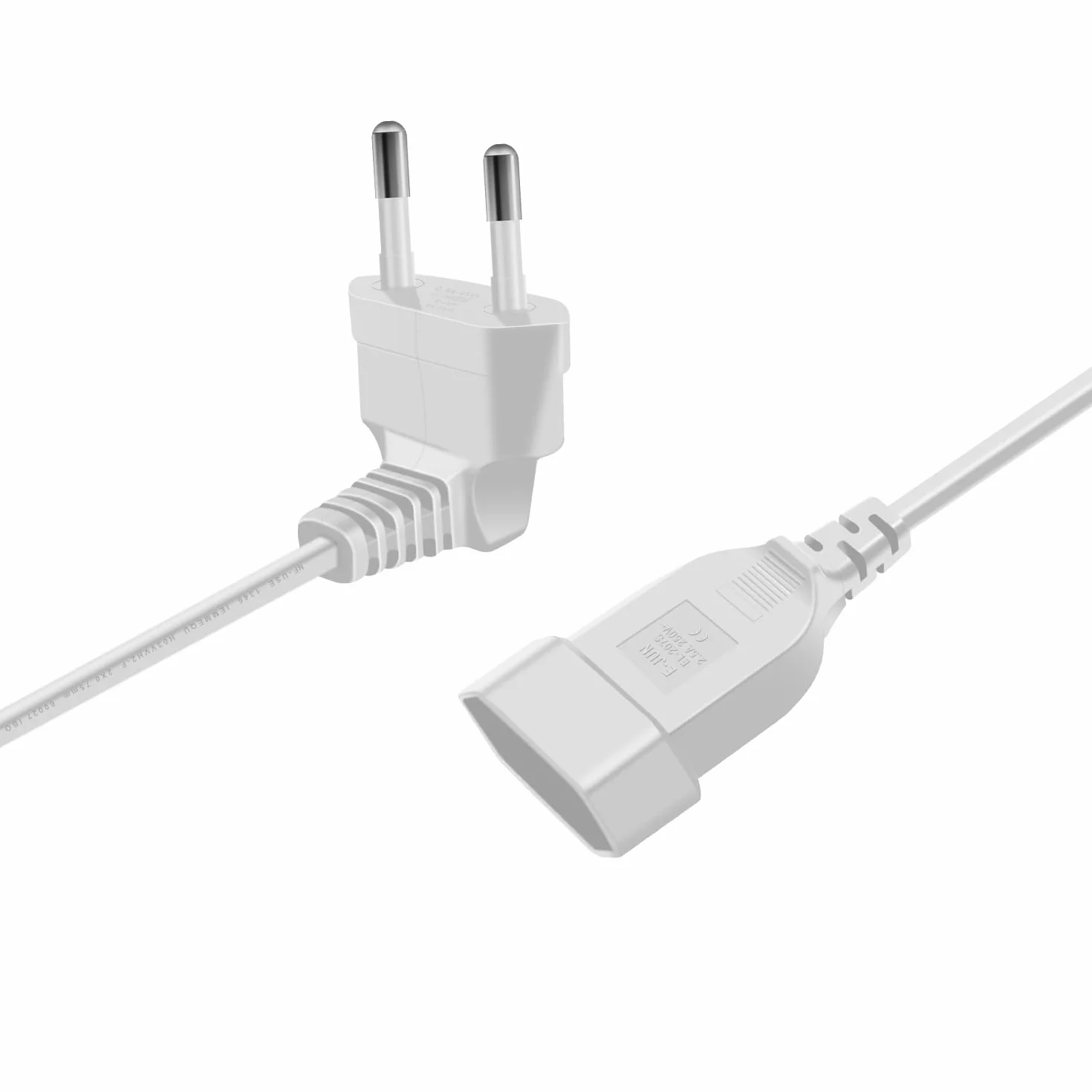 Eurostecker Verlängerung 2,5A 250V Verlängerungskabel mit Eurostecker Kurz Eurostecker 90 Grad Kurz, für Haushaltsgeräte TV PC Computer Monitor Etc (Weiß, 0.6m)