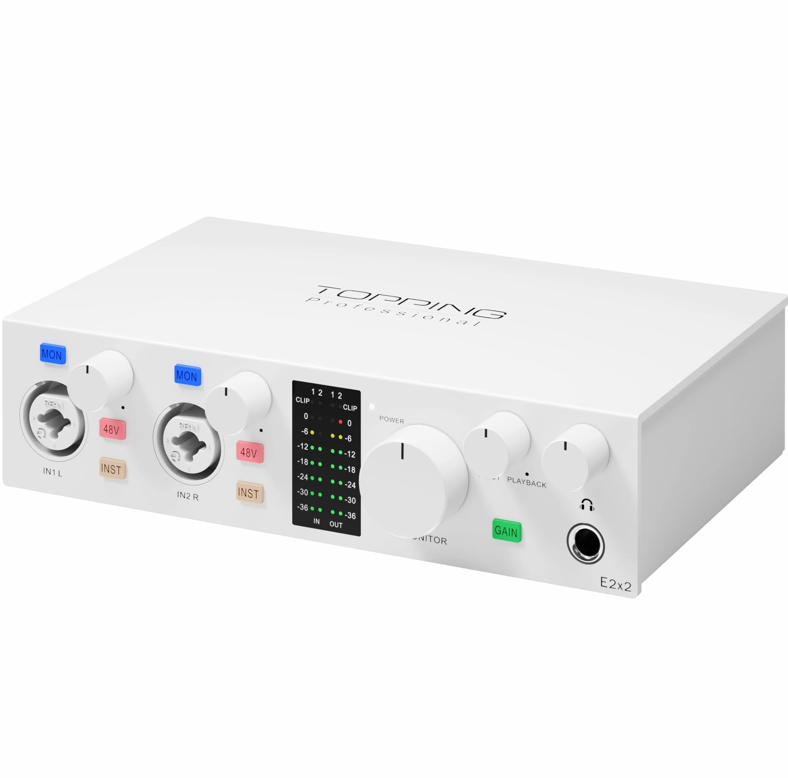 Topping Professional E2x2, USB-Audio-Schnittstelle und Ultralign Mikrofon-Vorverstärker-Modul (Weiß)