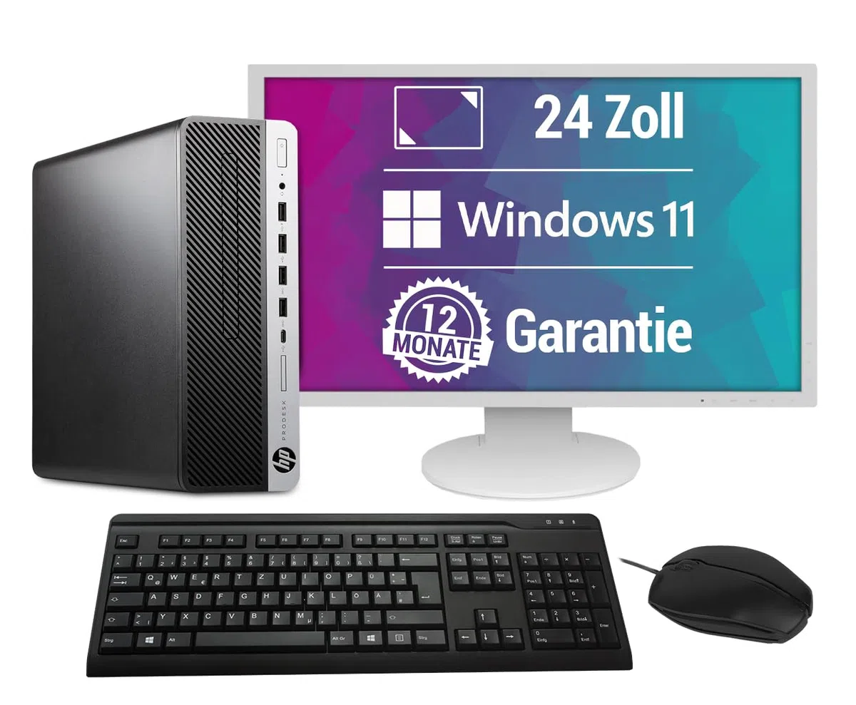 PC Komplettsystem | 24 Zoll HD+ Monitor | Intel Quad Core Turbo 4,2 GHz | 8GB RAM | 256GB SSD | Windows 11 Pro | Desktop Computer Set mit Tastatur & Maus, WLAN, BT, Büro/Home Office