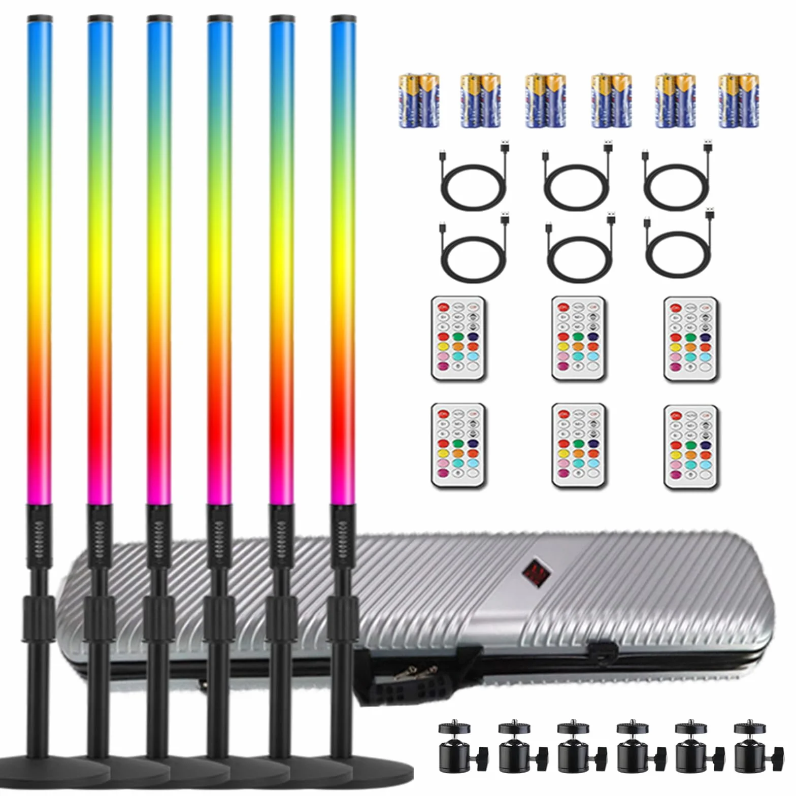 Tragbares RGB-Röhrenlicht mit Etui, 5000 mAh, batteriebetrieben, Neonlichter, Ständer für LED-Videostudio-Lichtstab, Fotografie, DJ-Tanz, Party, Bühne, Fotokabinen-Beleuchtung, 6 Stück