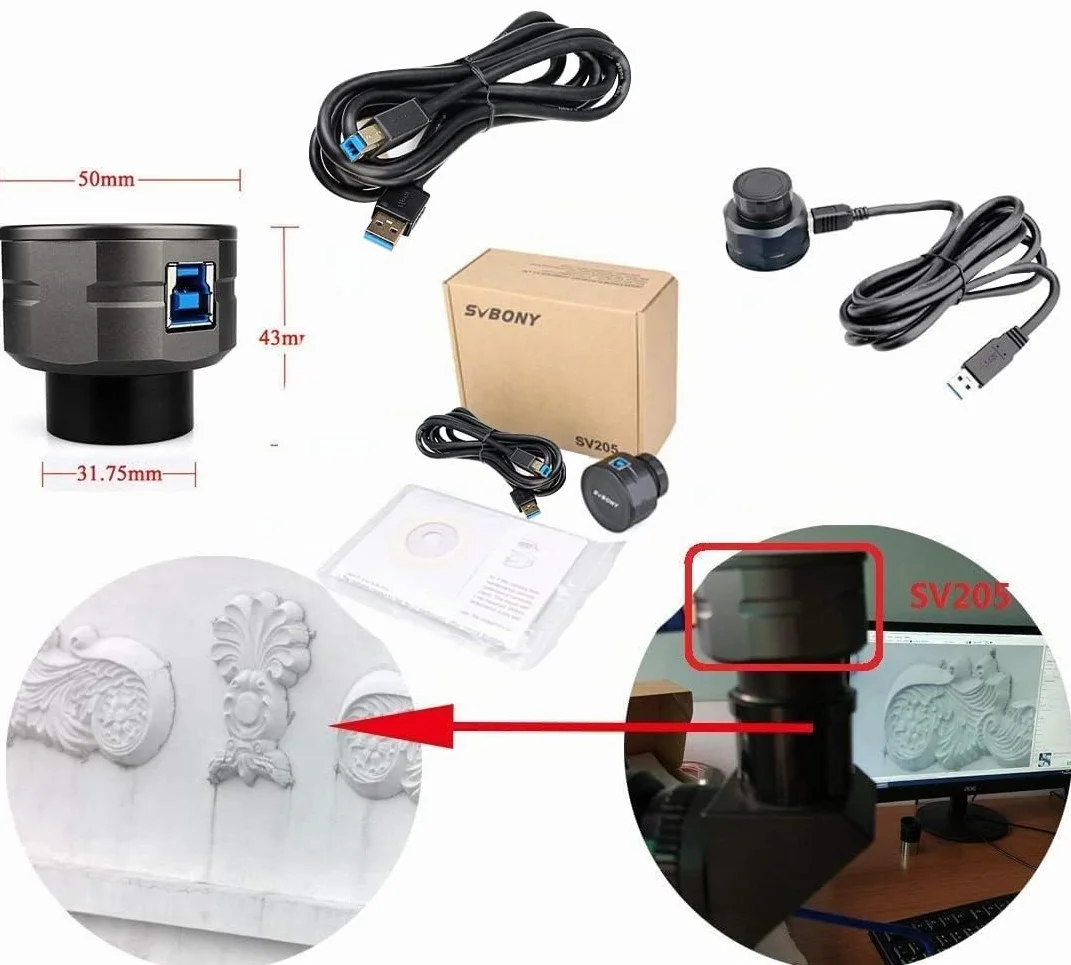 Svbony SV205 Teleskop Kamera, 1,25'' 8MP Okular Kamera, IMX415 CMOS-Farbsensor, mit Abnehmbarer UV/IR-Filter, USB3,0, Elektronische Okular für die Astronomische Fotografie von Mond Mars Planeten