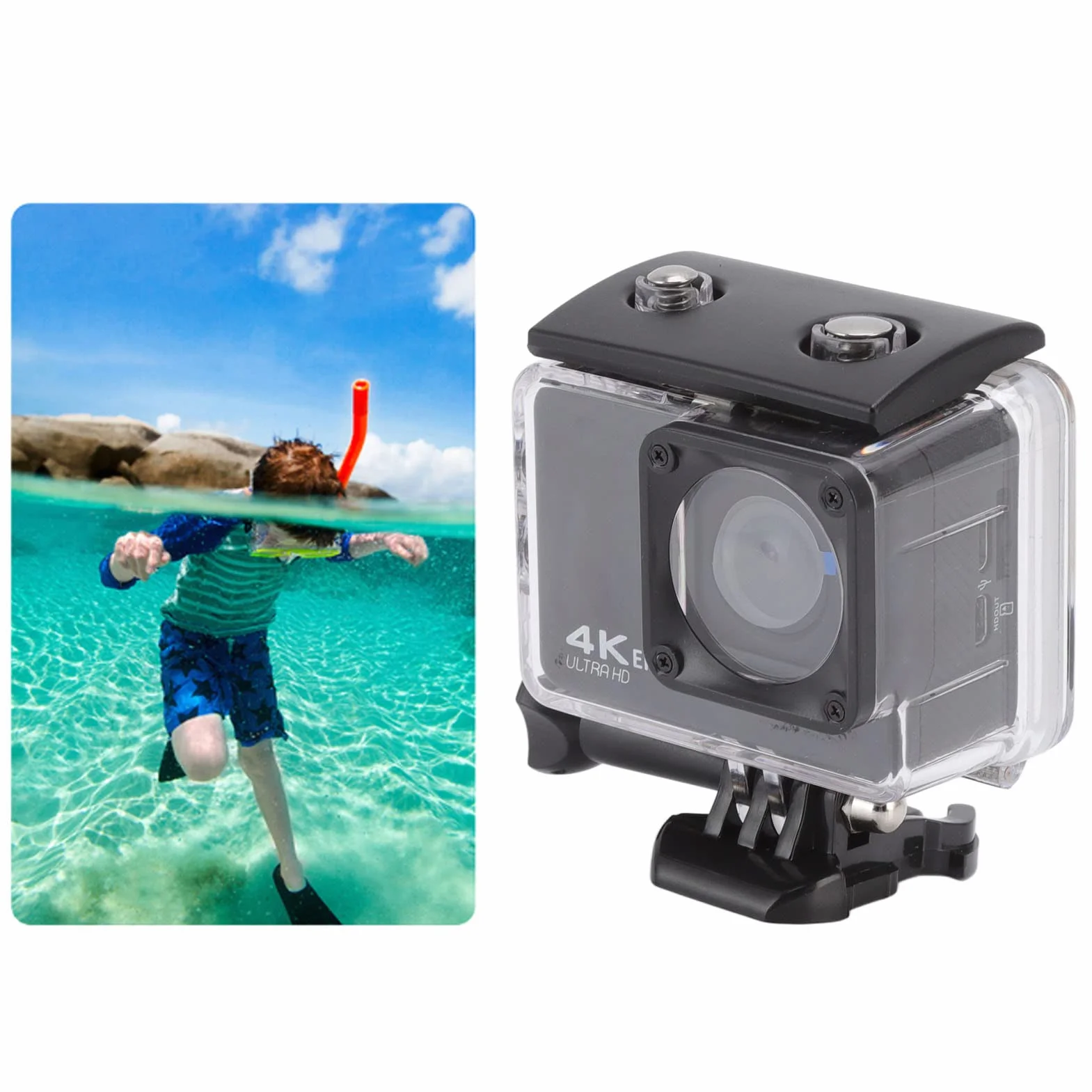 4K 24M HD Action-Kamera, 98FT/30M Wasserdichte Unterwasser-Sportkamera mit Eingebauter WiFi-Fernbedienung und HDMI-Schnittstelle, Tauch-Camcorder mit Festem EIS-Zubehör, Zum Radfahren, Schwimmen, Tauc