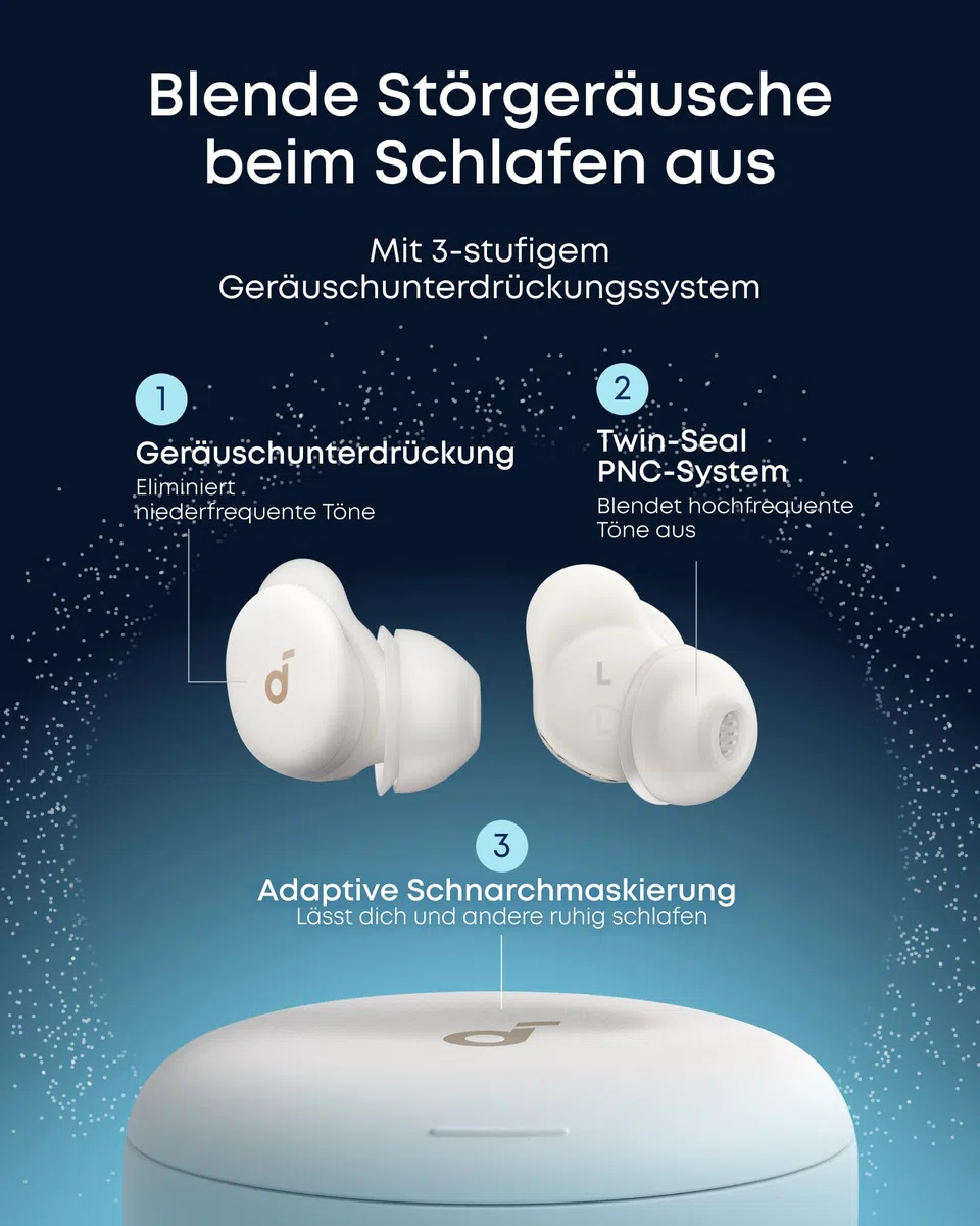 soundcore Sleep A30 von Anker, Schlafkopfhörer, Geräuschmaskierung, Bluetooth-Kopfhörer, adaptives Schnarchmaskierungssystem, Ultra-komfortabel für Seitenschläfer, 45h Akku