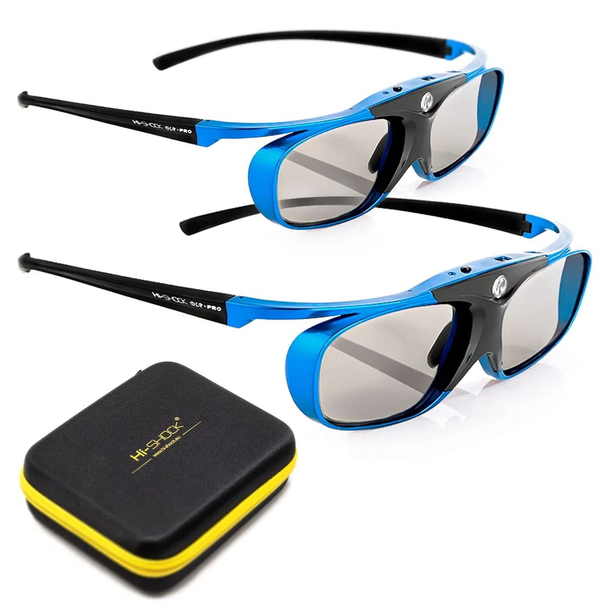 Hi-SHOCK DLP Pro 2X Blue Heaven | DLP Link 3D Brillen Set kompatibel mit DLP Beamer Acer, BenQ, Optoma, Viewsonic, Philips, Infocus, NEC, Vivitec, HiTachi, Canon, Casio, Largo | inkl. Dualcase