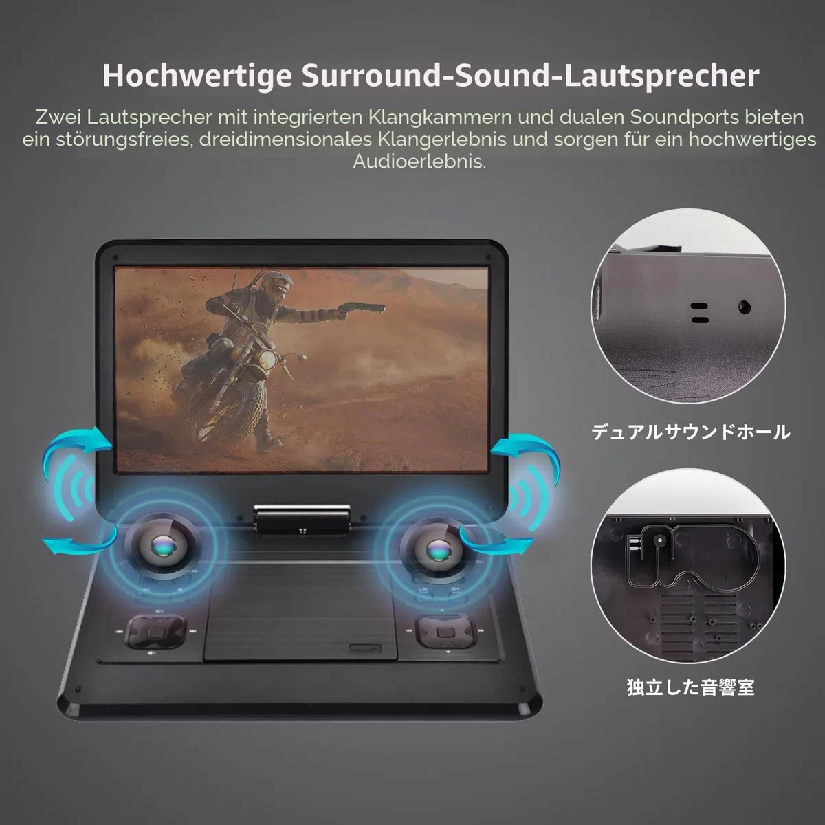 Tragbarer DVD-Player mit 16,1 Zoll (42,9 cm) (14,1 Zoll) drehbarem Bildschirm, 6 Stunden Akku, Auto-Kopfstützenhalterung, tragbare DVD unterstützt alle Regionen-Discs/SD-Karte/USB/Sync-TV, Schwarz