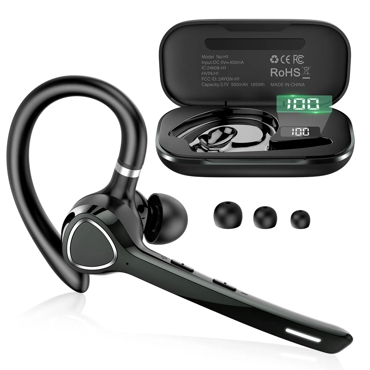 Bluetooth Headset, V5.4 Wireless Freisprech Telefon mit CVC 8.0 und ENC Dual Mikrofon, Bluetooth Ohrhörer mit 90h Spielzeit Mic Mute Zwei-Geräte-Verbindung für Büro Business Autofahren, Schwarz