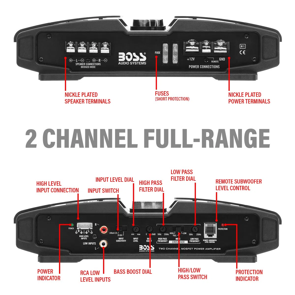 BOSS AUDIO PT1600 Phantom 1600 W 2 Kanal, Klasse A/B-Verstärker