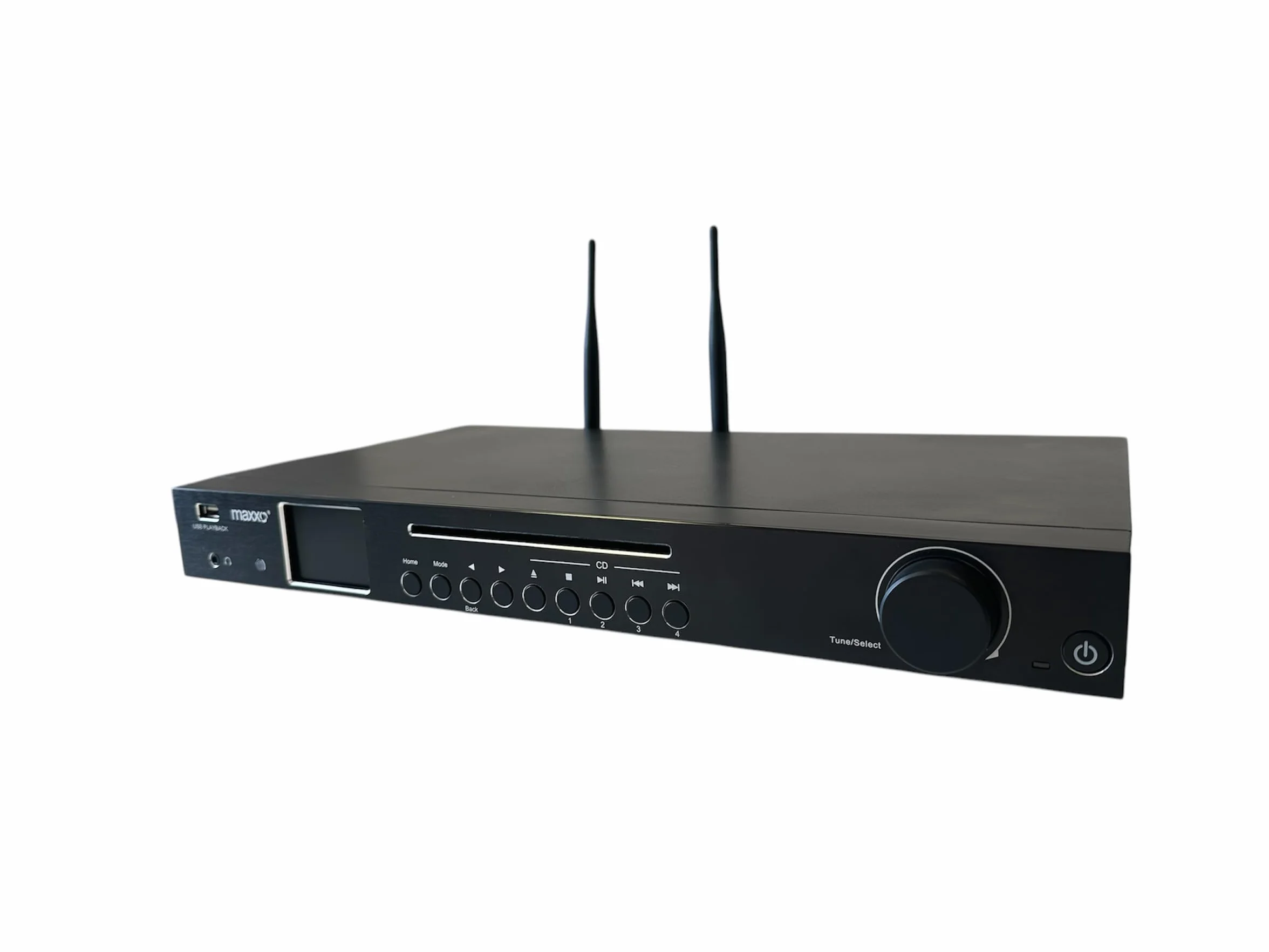 Maxxo TR04CD Hi-Fi Tuner, Digitalradio mit DAB+, FM, Internetradio, CD-Player, Bluetooth, Wi-Fi, Spotify, USB, UPnP, RDS, 2,4" Farbdisplay, Wecker, Fernbedienung – Schwarz