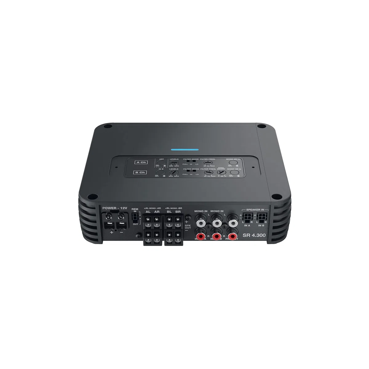 Audison SR 4.300 4-Channel Class-D Amplifier, 4 x 130 W RMS at 4 Ohms, Aluminium Housing, RCA and High-Level Inputs, Crossover, 19 x 15.5 x 4.75 cm, 1.93 kg